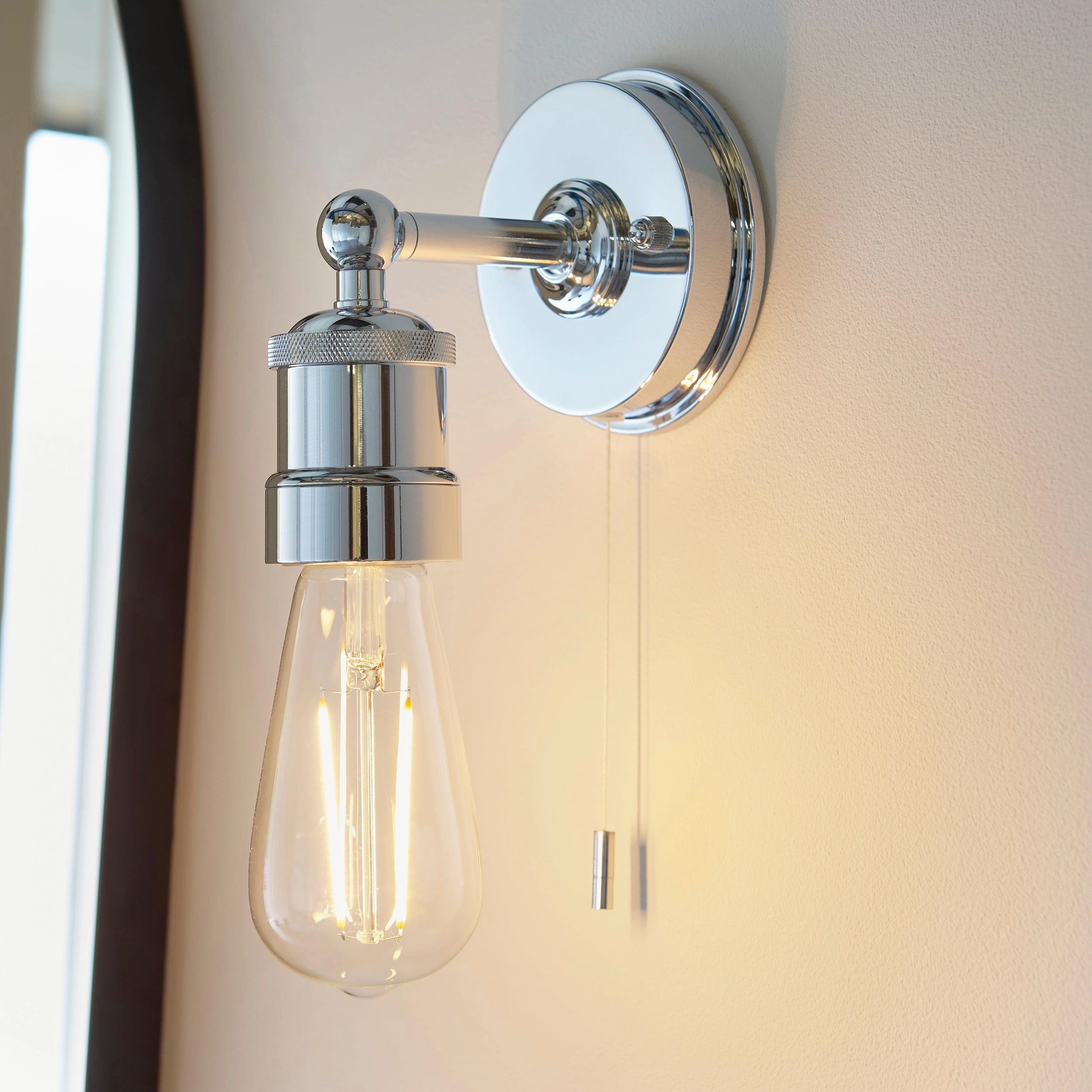 Miller Chrome Industrial Bathroom Wall Light - Pull Cord vintage desk lamp
