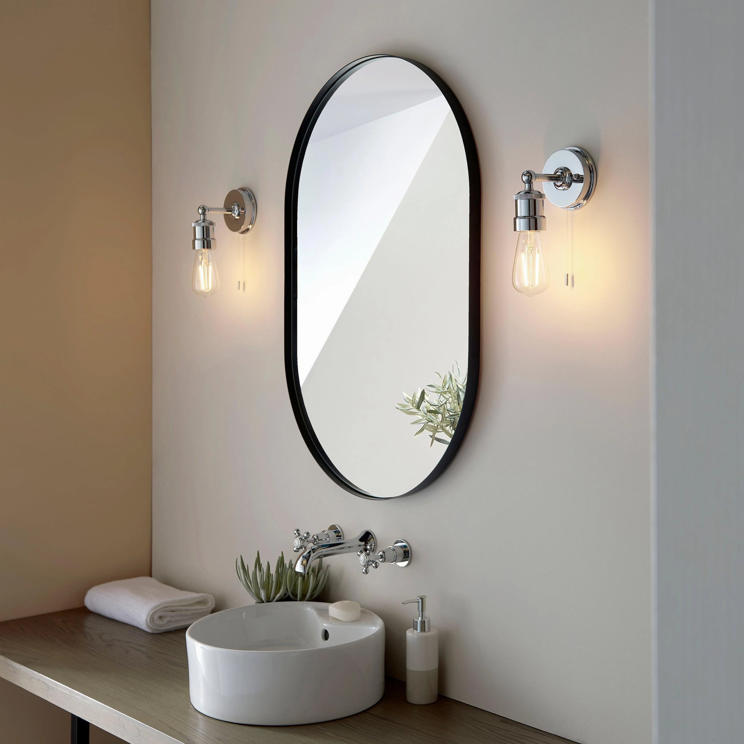 Miller Chrome Industrial Bathroom Wall Light - Pull Cord