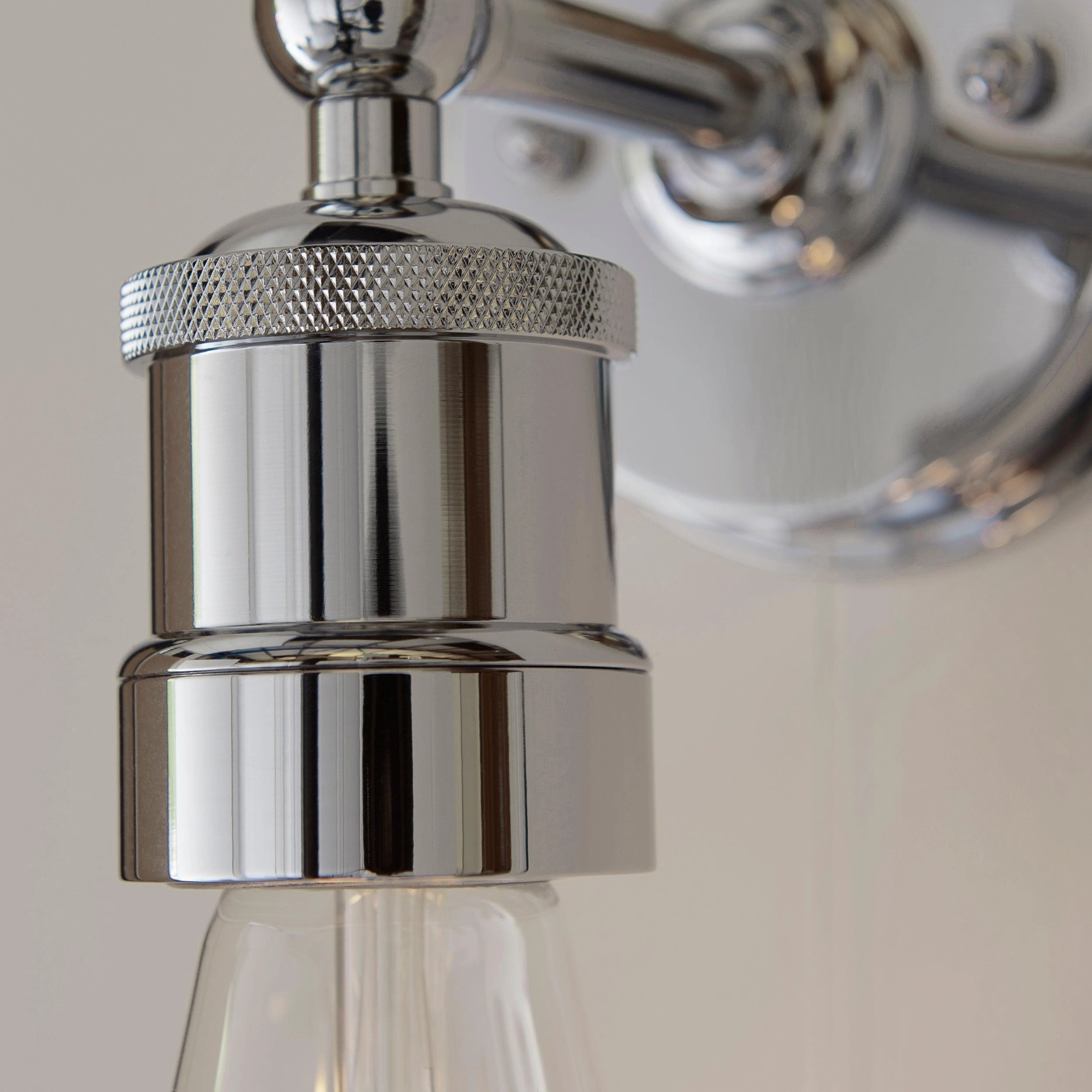 Miller Chrome Industrial Bathroom Wall Light - Pull Cord