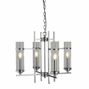 Milo 4 Light Chrome Ceiling Pendant - Glass Cylinder Shades soft glow ceiling light
