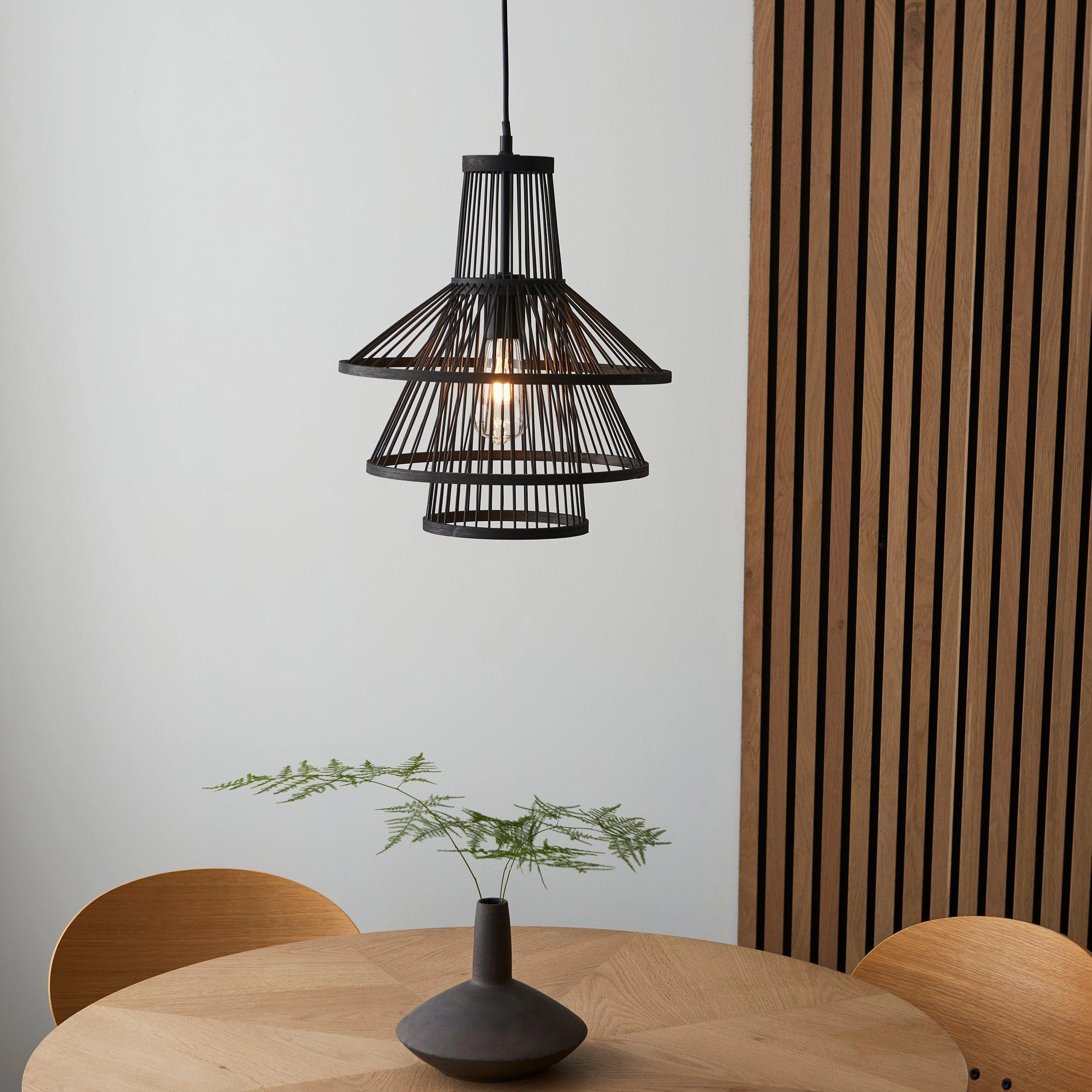 Minato Black Bamboo Adjustable Ceiling Pendant