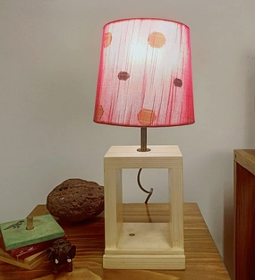 Moby Beige Wooden Table Lamp with Red Printed Fabric Lampshade (BULB NOT INCLUDED) decorative ceiling fixture