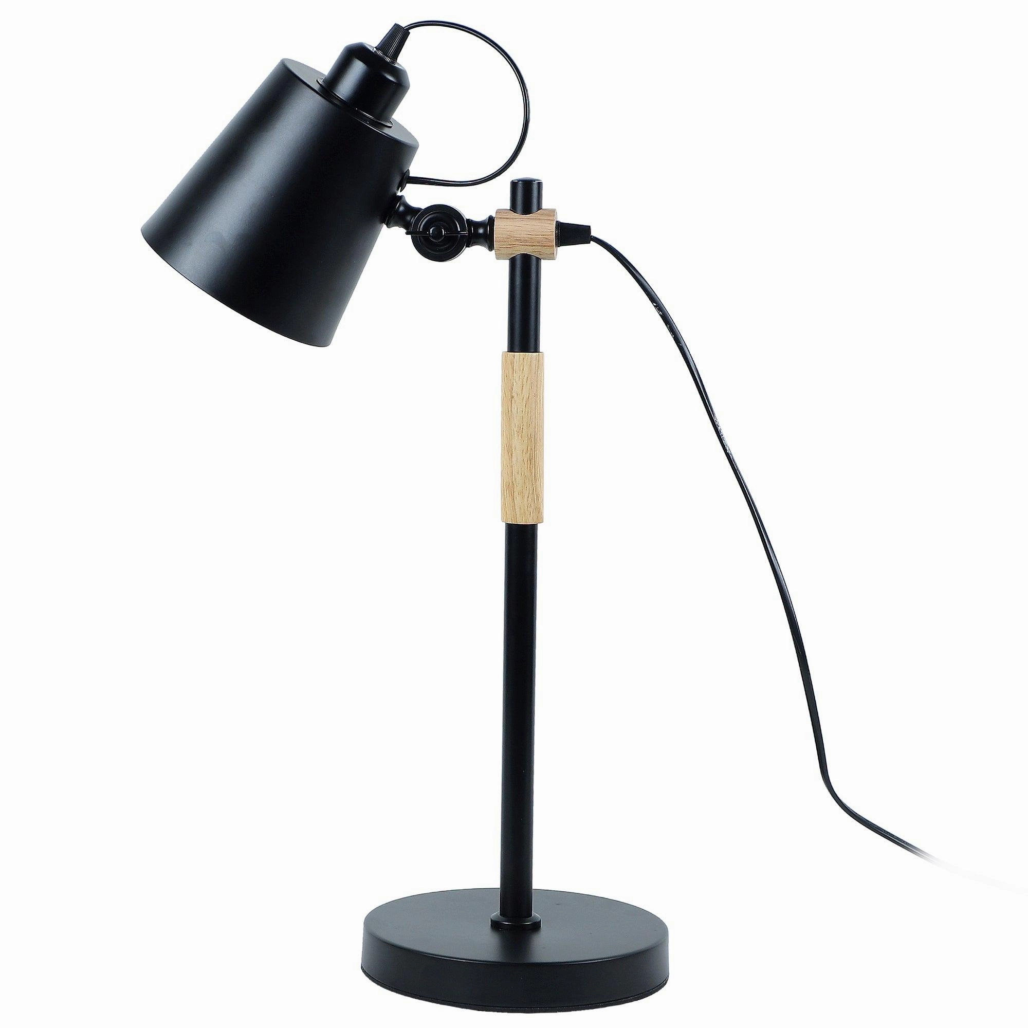 Modern Nordic Wood & Metal Study Lamp With Black Base By Ss Lightings