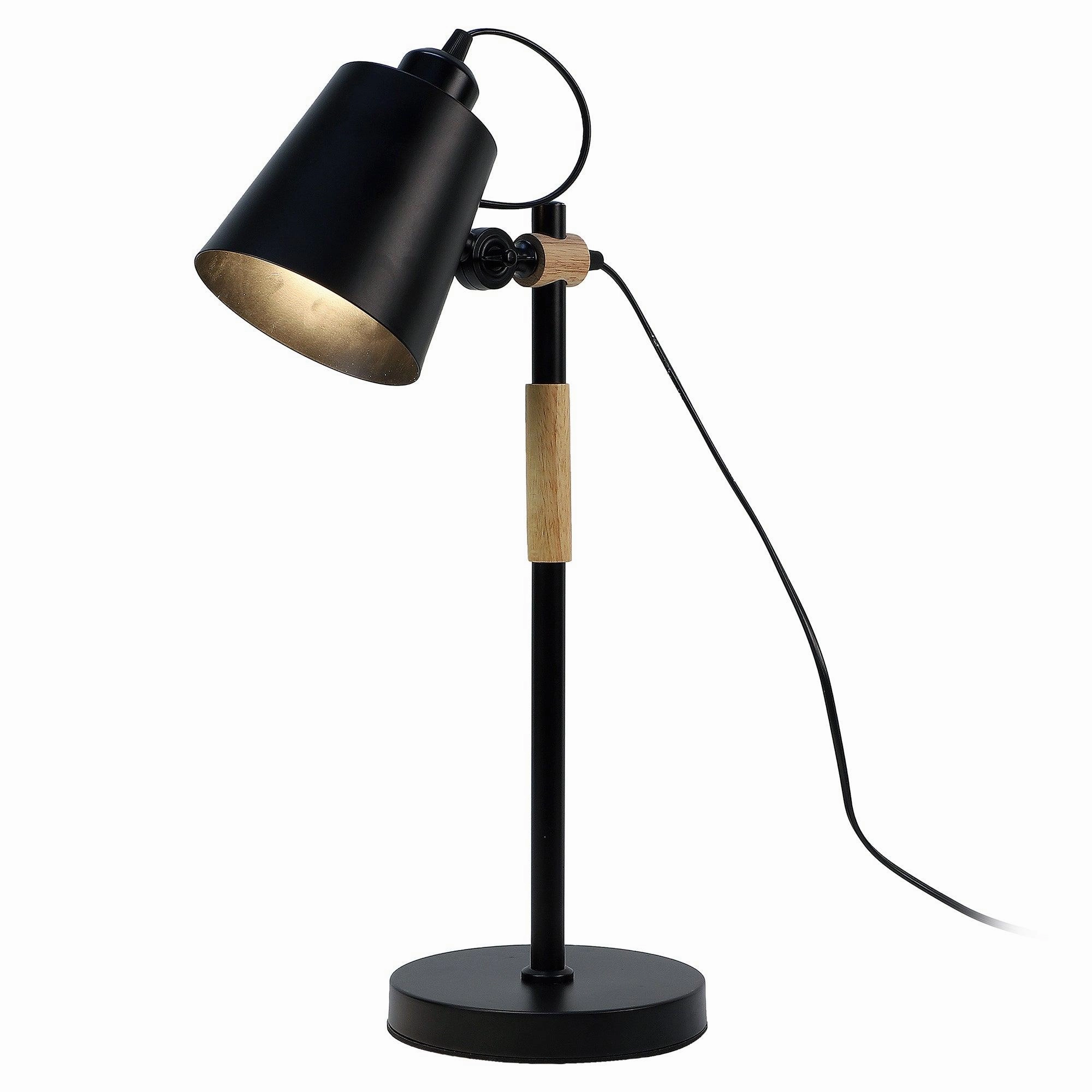 Modern Nordic Wood & Metal Study Lamp With Black Base By Ss Lightings