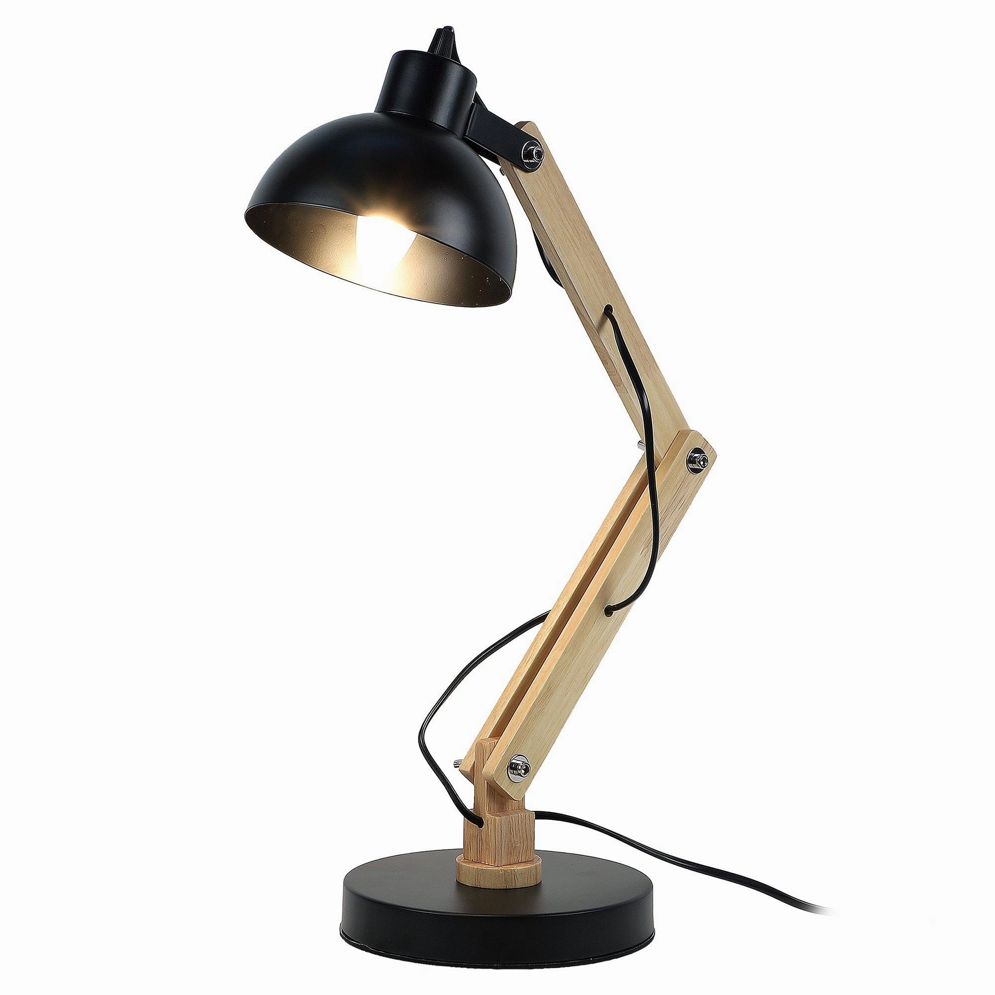 Modern Nordic Wood & Metal Study Lamp With Black Base By Ss Lightings