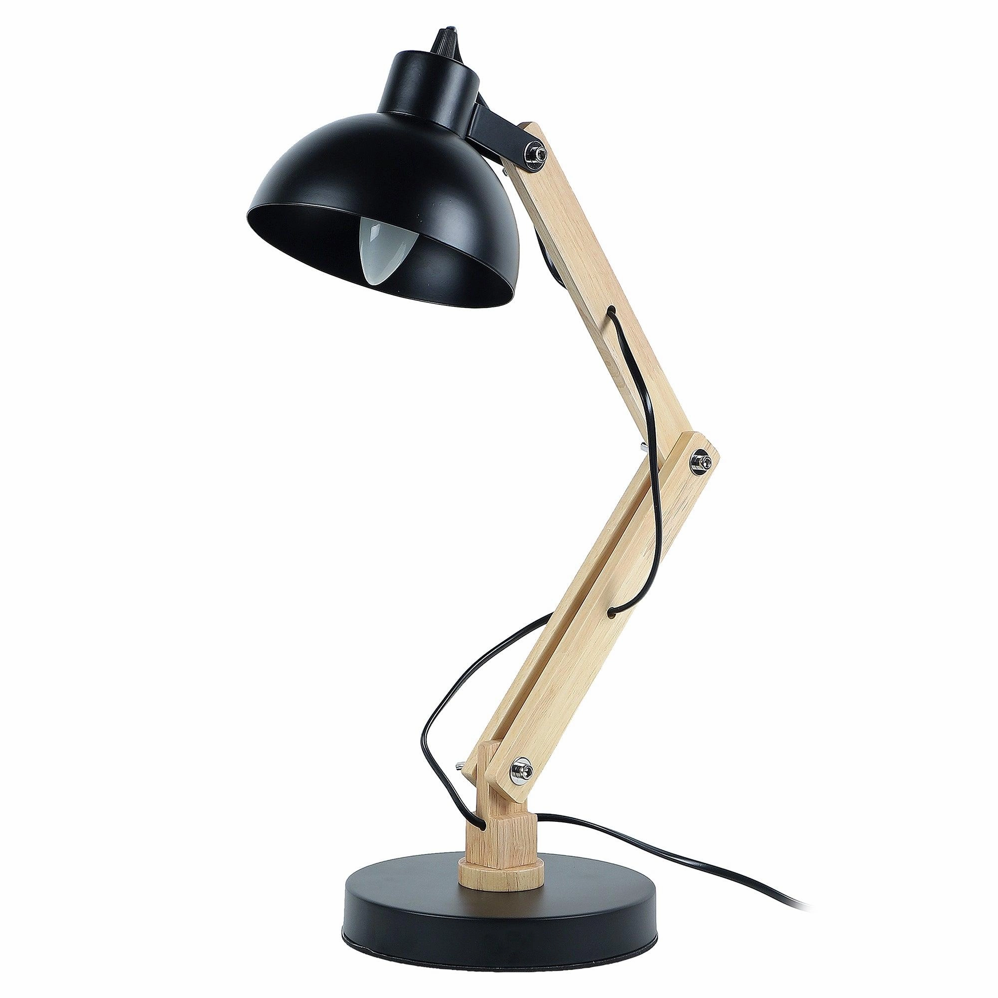 Modern Nordic Wood & Metal Study Lamp With Black Base By Ss Lightings