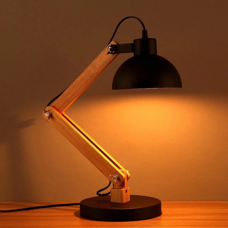 Modern Nordic Wood & Metal Study Lamp With Black Base By Ss Lightings