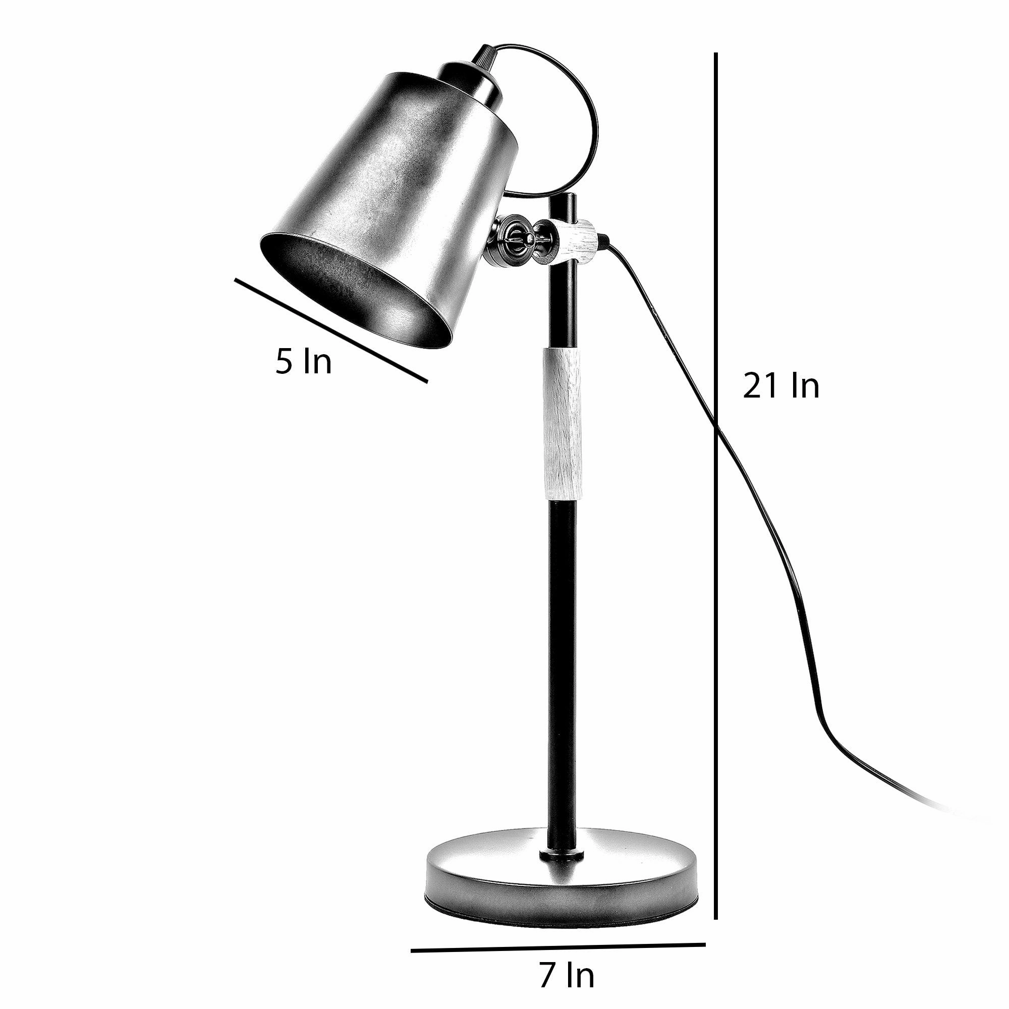 Modern Nordic Wood & Metal Study Lamp With Black Base By Ss Lightings