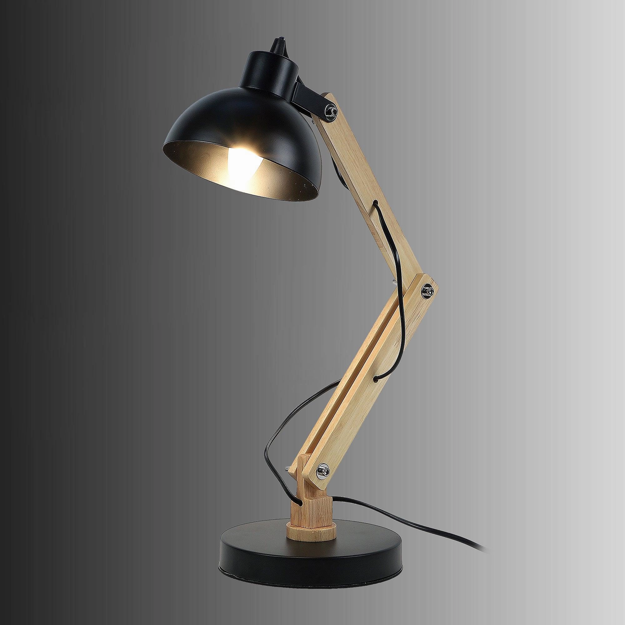 Modern Nordic Wood & Metal Study Lamp With Black Base By Ss Lightings