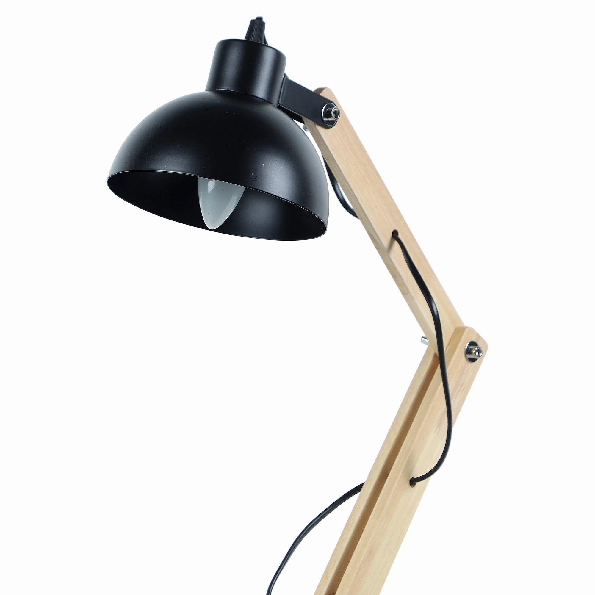 Modern Nordic Wood & Metal Study Lamp With Black Base By Ss Lightings
