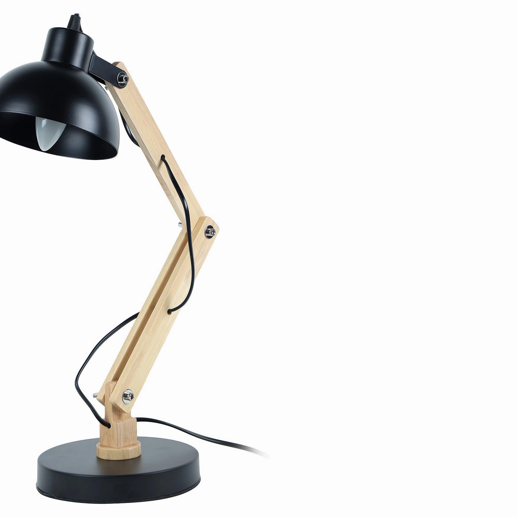 Modern Nordic Wood & Metal Study Lamp With Black Base By Ss Lightings