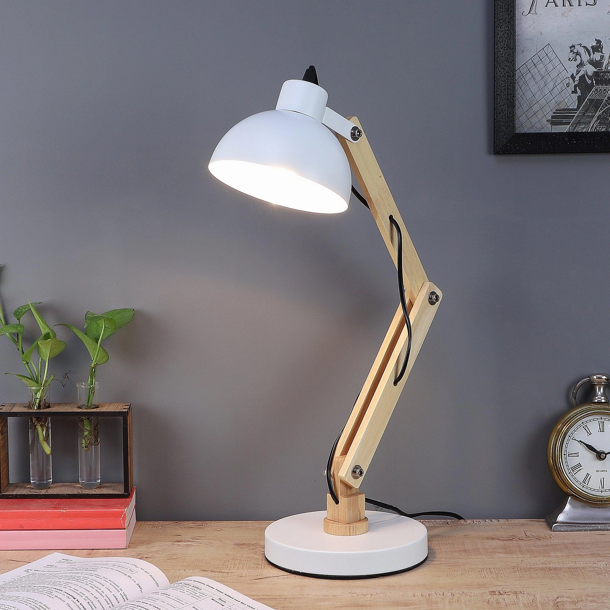 Modern White Study Lamp With Metal Base By SS Lightings
