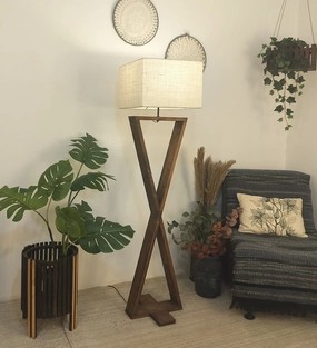 Monica Wooden Floor Lamp with Premium Beige Fabric Lampshade (BULB NOT INCLUDED) creative lampshade design