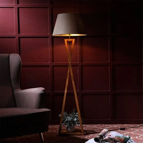 Monica Wooden Floor Lamp with Premium Brwon Fabric Lampshade creative lampshade design