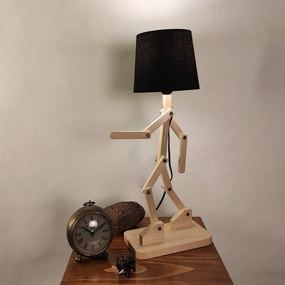 Moonwalker Beige Wooden Table Lamp with Black Fabric Lampshade (BULB NOT INCLUDED) decorative ceiling fixture