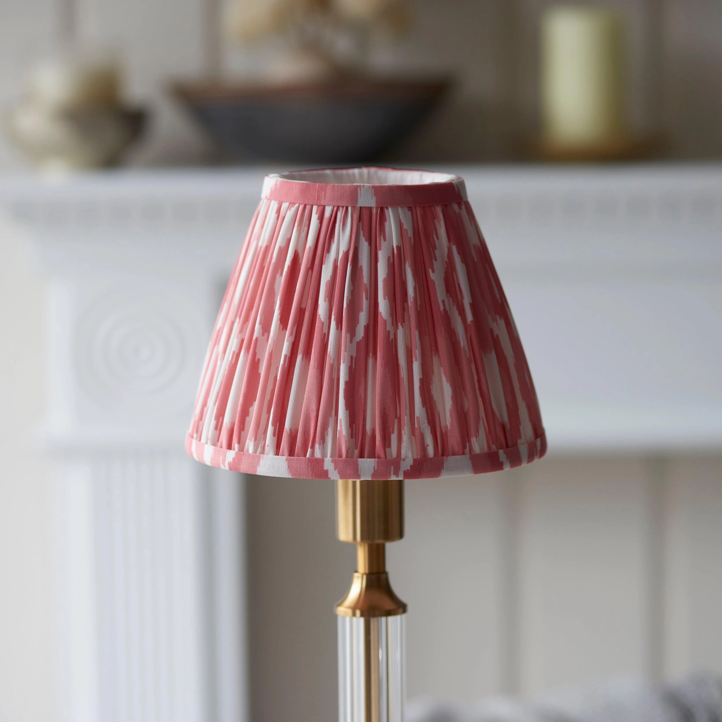 Morton Rechargeable Table Lamp & Ikat 16cm Coral Pink Shade