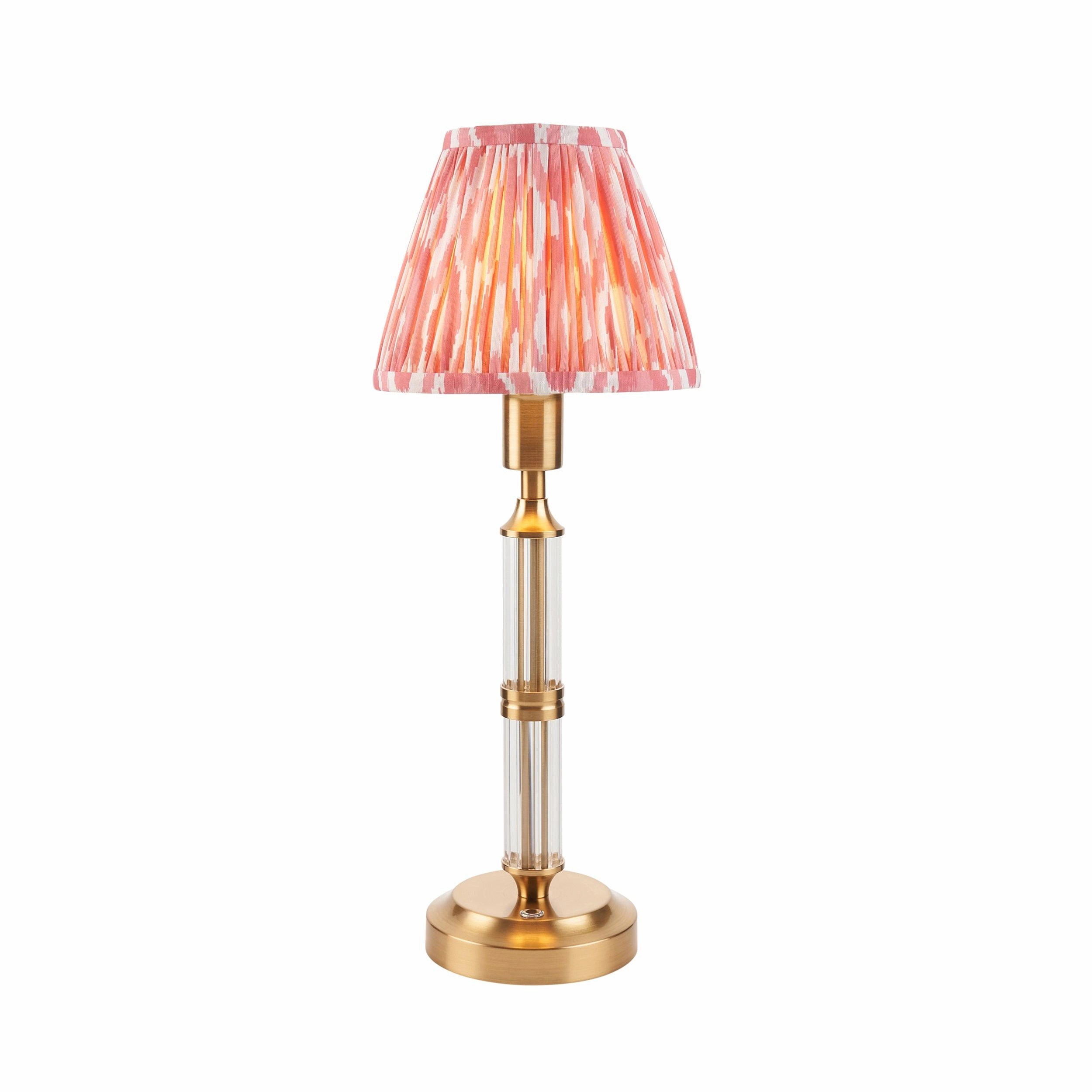 Morton Rechargeable Table Lamp & Ikat 16cm Coral Pink Shade