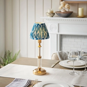 Morton Rechargeable Table Lamp & Ikat 16cm Marlin Blue Shade ceramic table lamp
