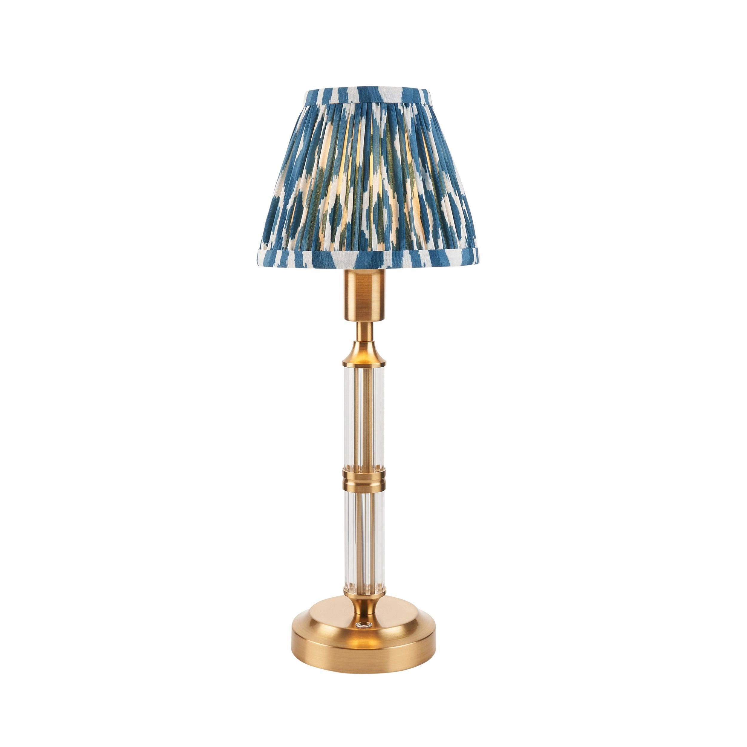 Morton Rechargeable Table Lamp & Ikat 16cm Marlin Blue Shade