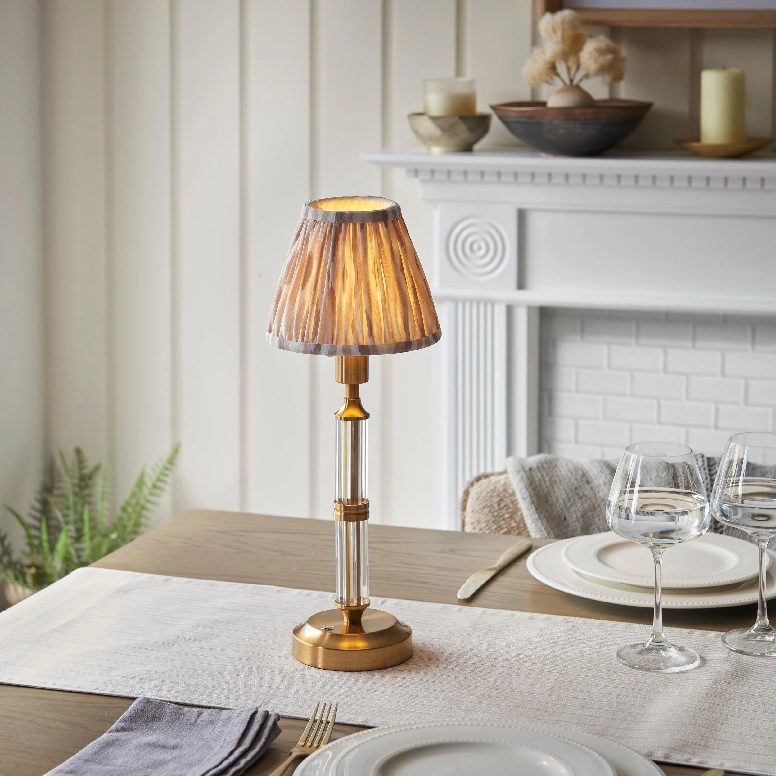 Morton Rechargeable Table Lamp & Ikat 16cm Neutral Shade ceramic table lamp