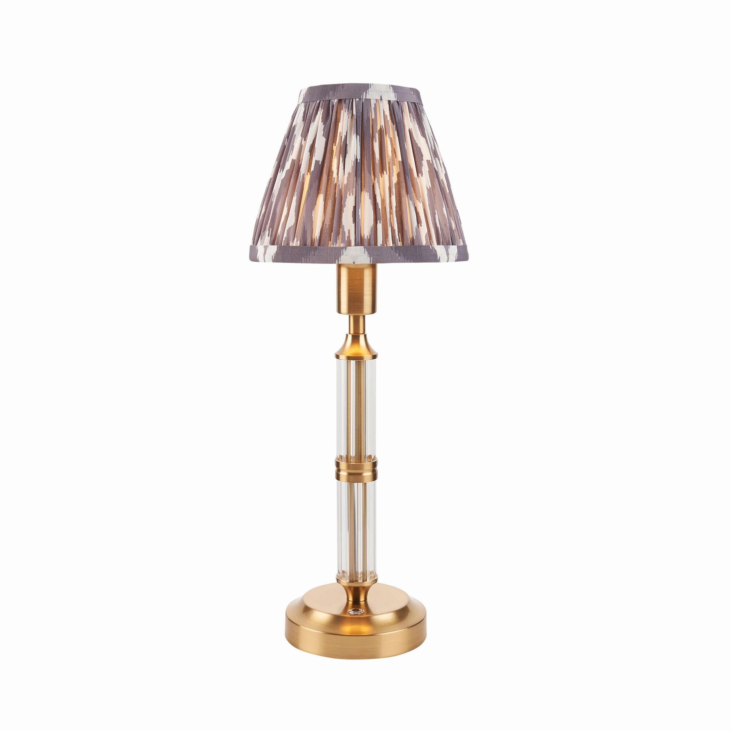 Morton Rechargeable Table Lamp & Ikat 16cm Pearl Grey Shade