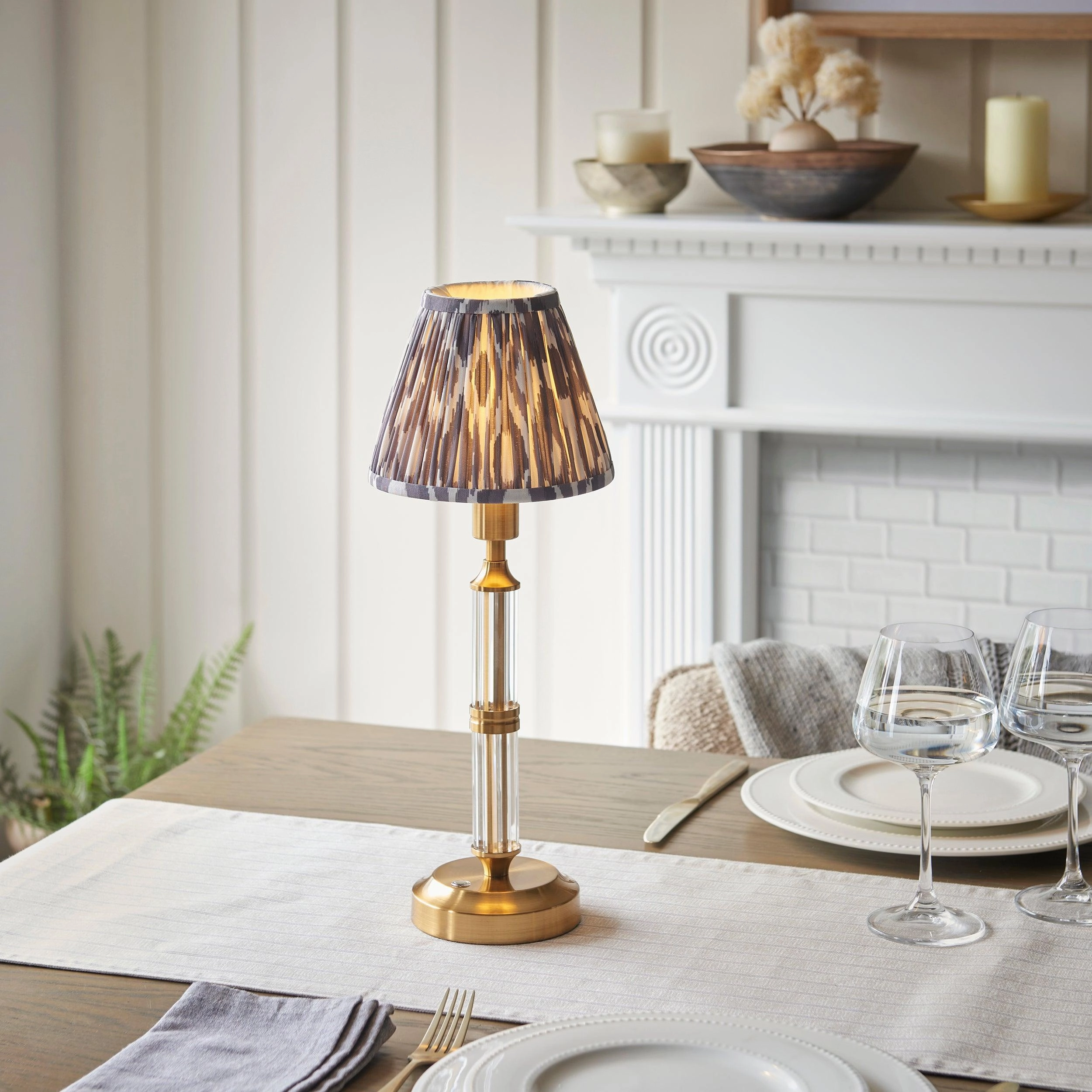 Morton Rechargeable Table Lamp & Ikat 16cm Pearl Grey Shade ceramic table lamp