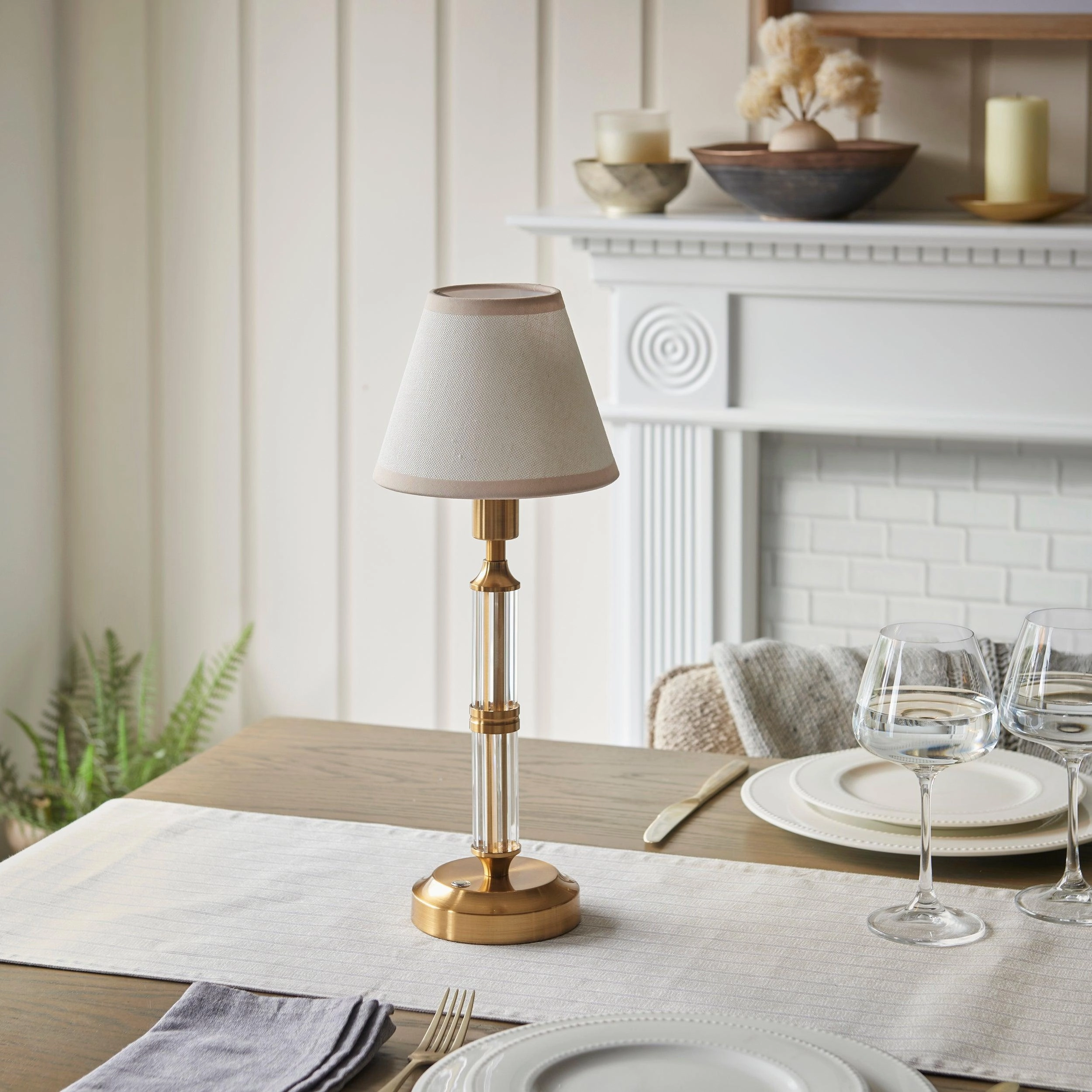 Morton Rechargeable Table Lamp & Ivy 16cm Vintage White Shade