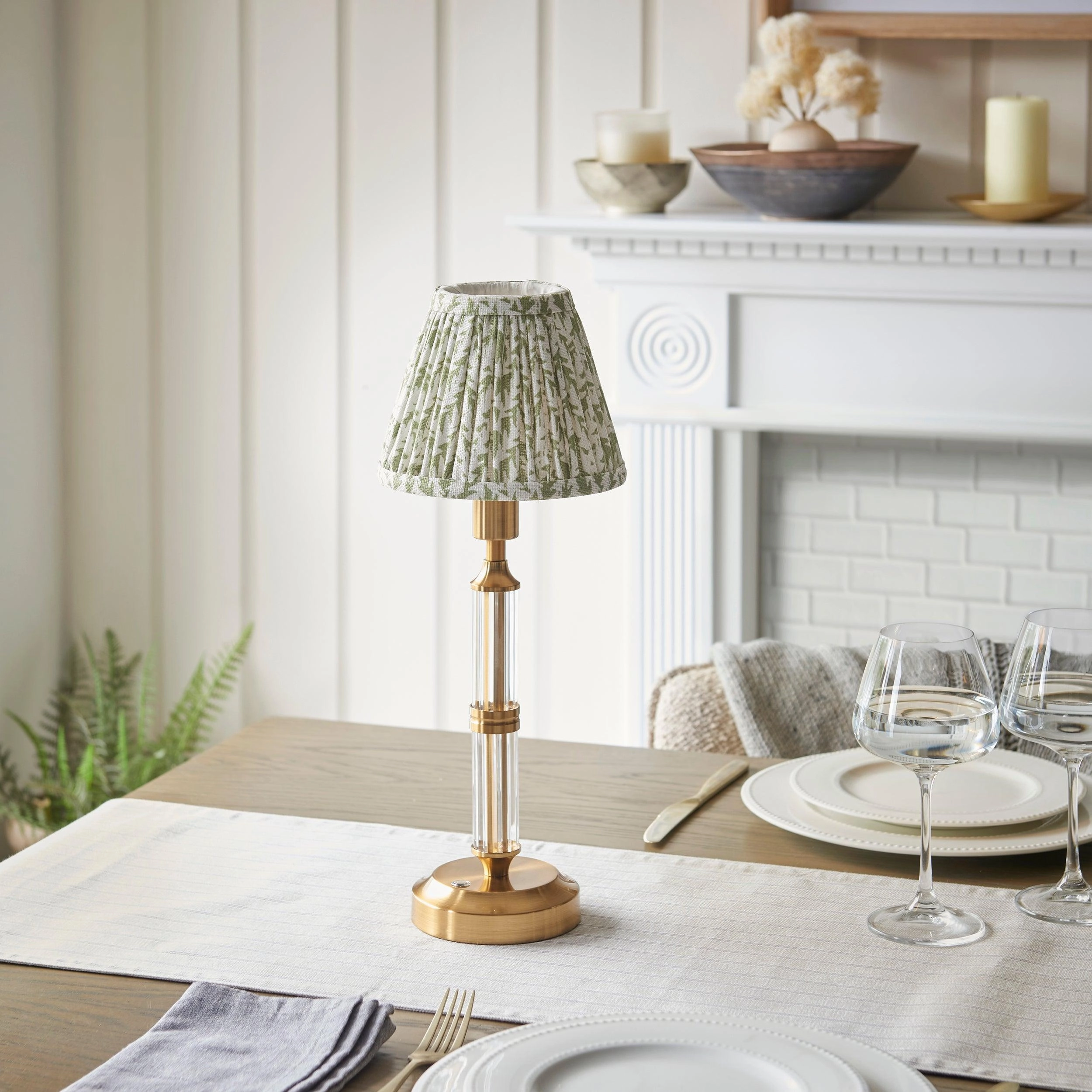 Morton Rechargeable Table Lamp & Leaf 16cm Herb Garden Green Shade