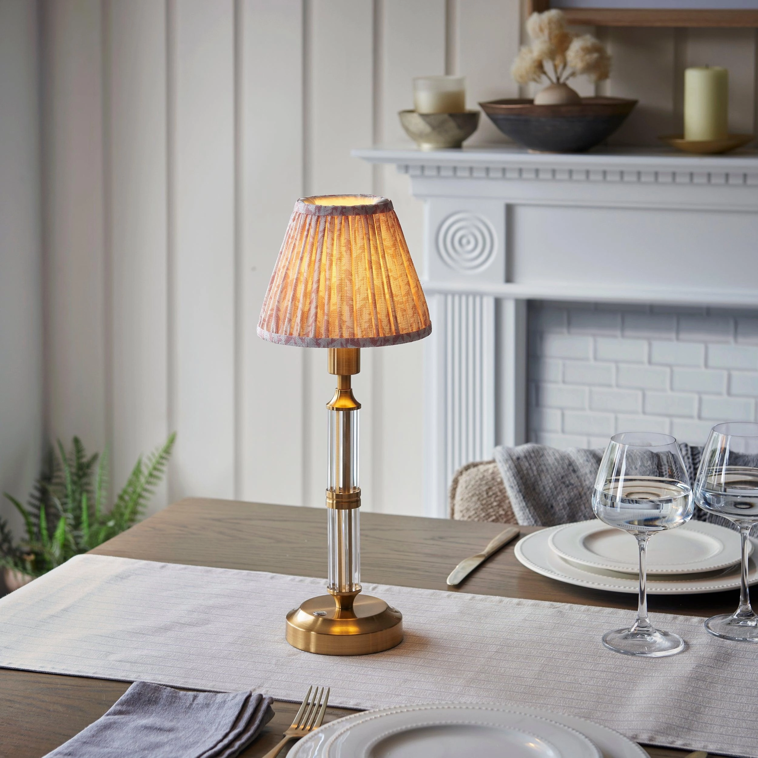 Morton Rechargeable Table Lamp & Leaf 16cm Peachy Keen Shade ceramic table lamp