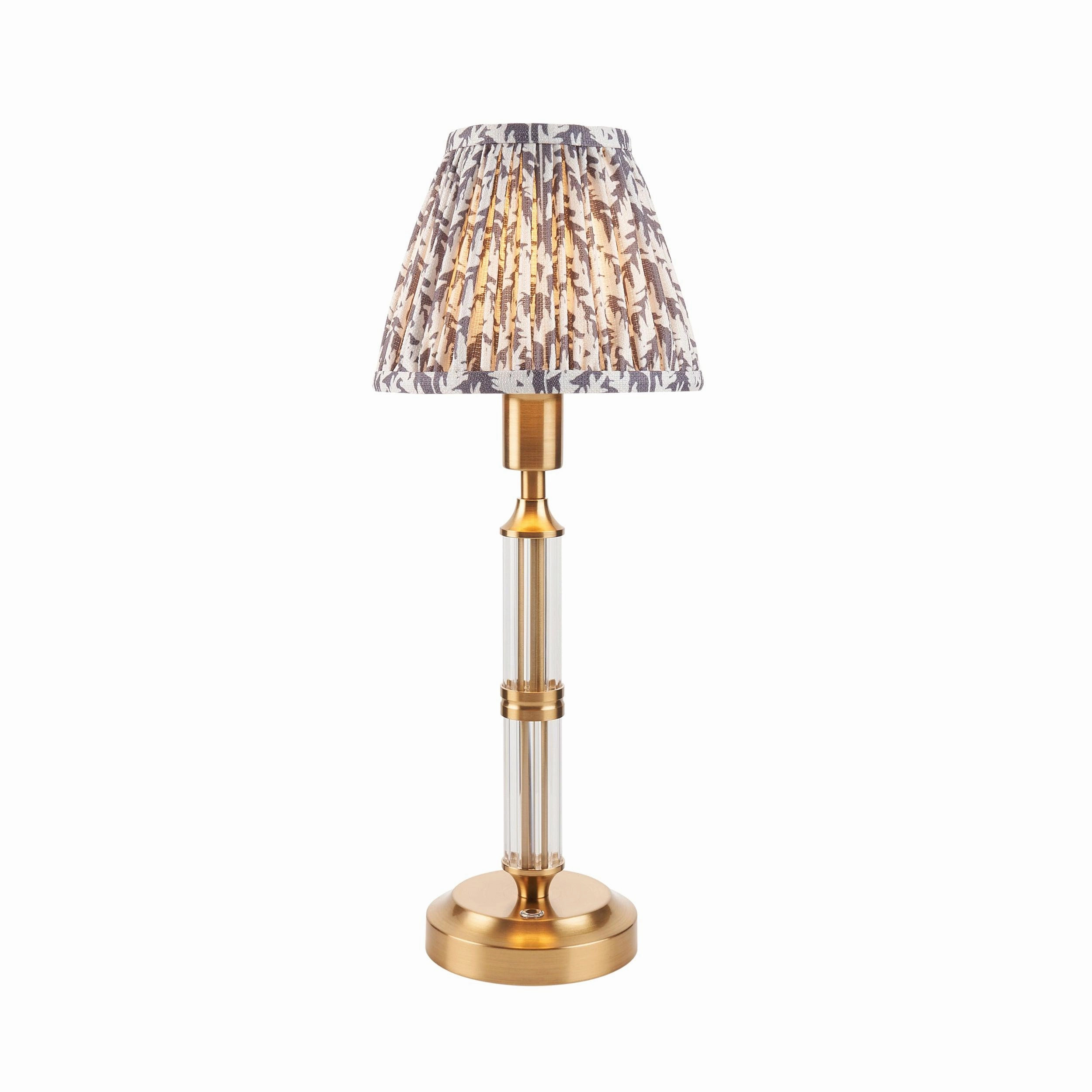 Morton Rechargeable Table Lamp & Leaf 16cm Pearl Grey Shade