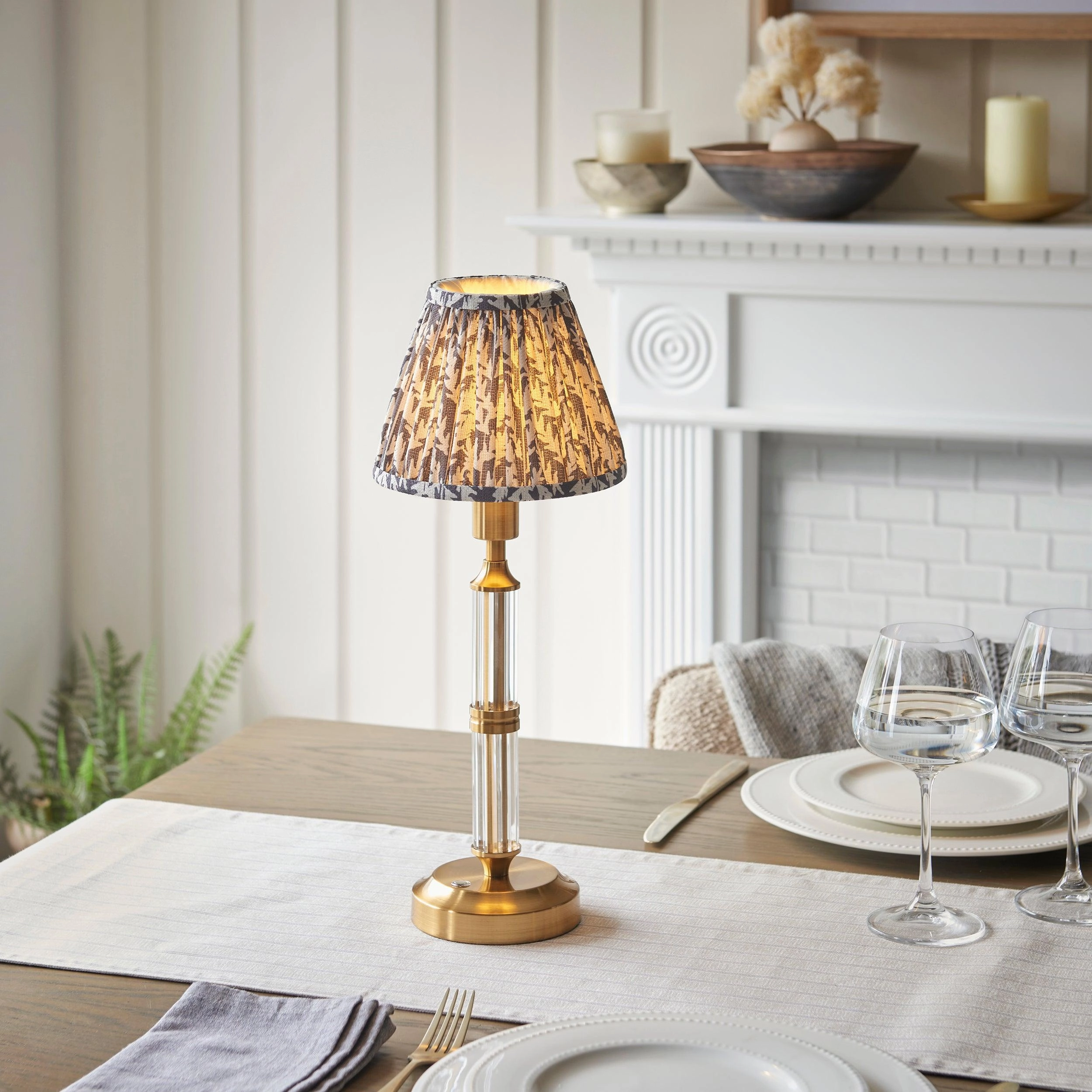 Morton Rechargeable Table Lamp & Leaf 16cm Pearl Grey Shade ceramic table lamp