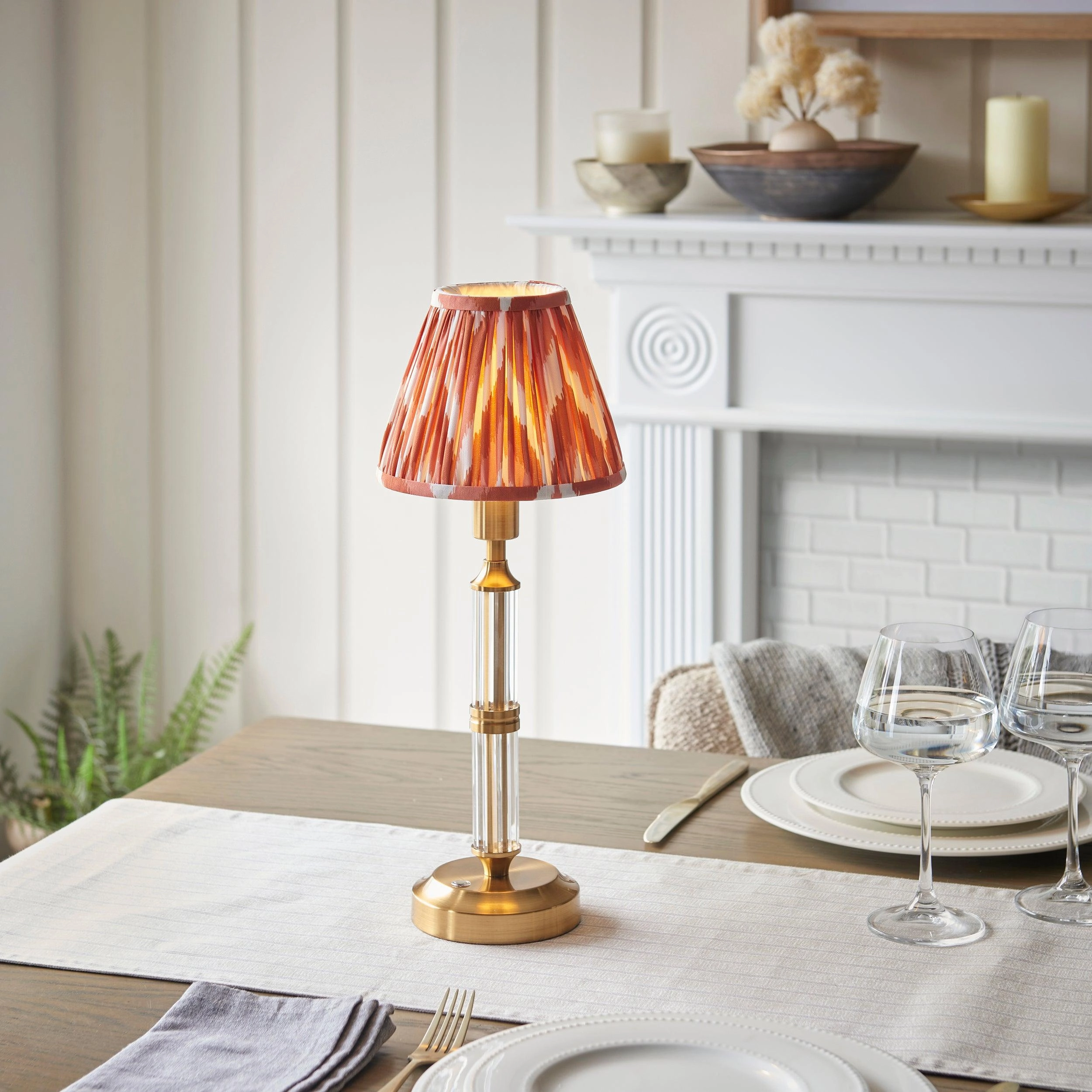 Morton Rechargeable Table Lamp & Zigzag 16cm Apricot Orange Shade ceramic table lamp
