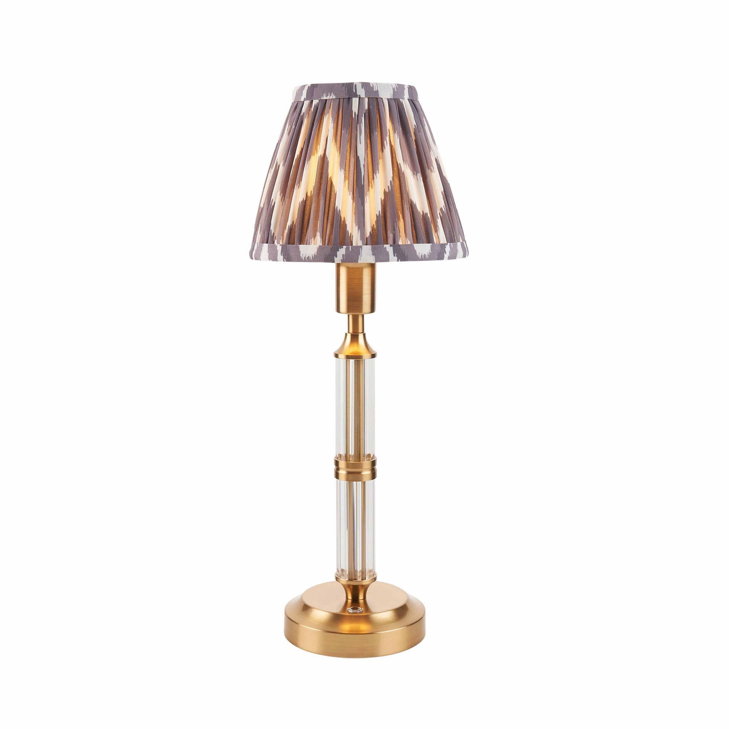 Morton Rechargeable Table Lamp & Zigzag 16cm Pearl Grey Shade