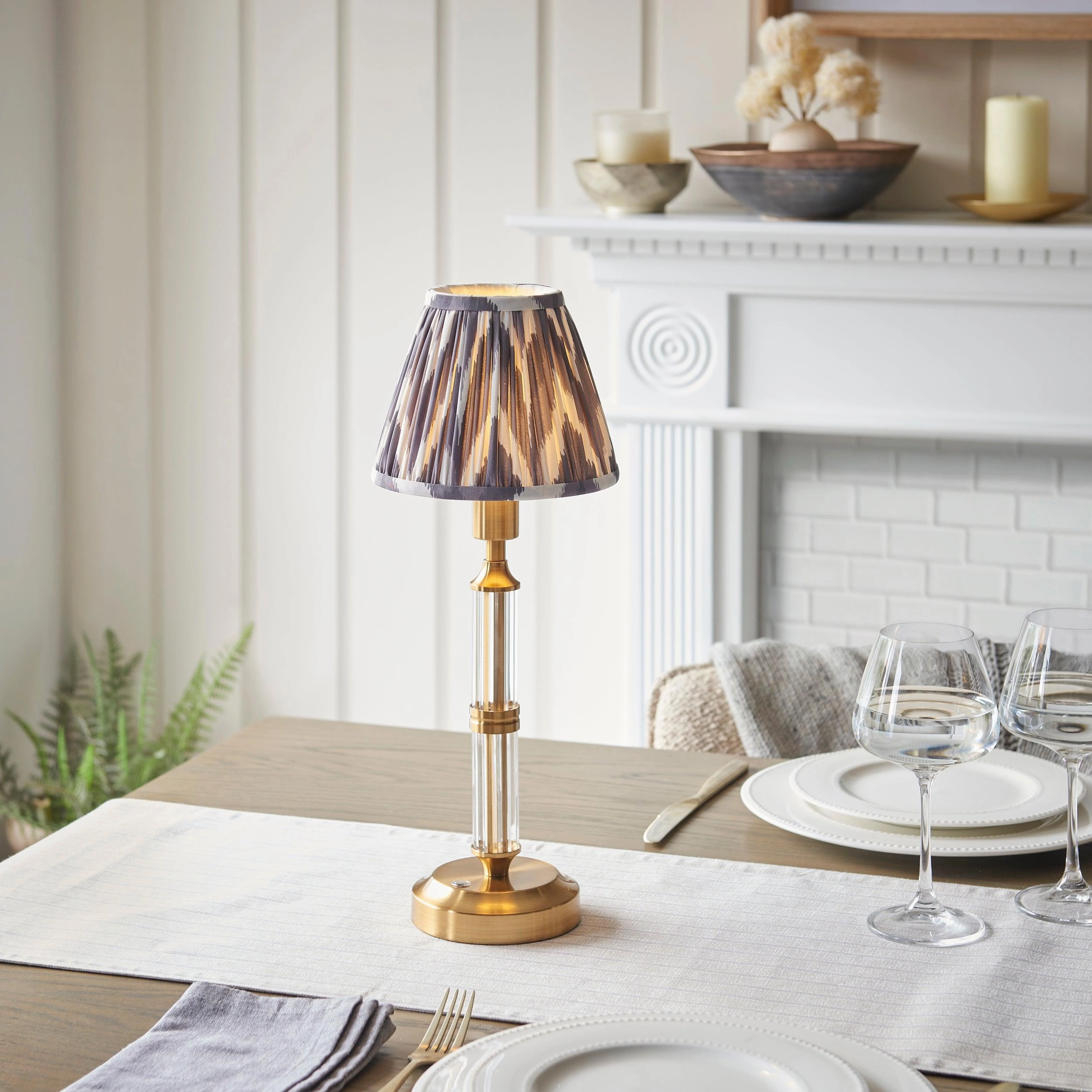 Morton Rechargeable Table Lamp & Zigzag 16cm Pearl Grey Shade ceramic table lamp