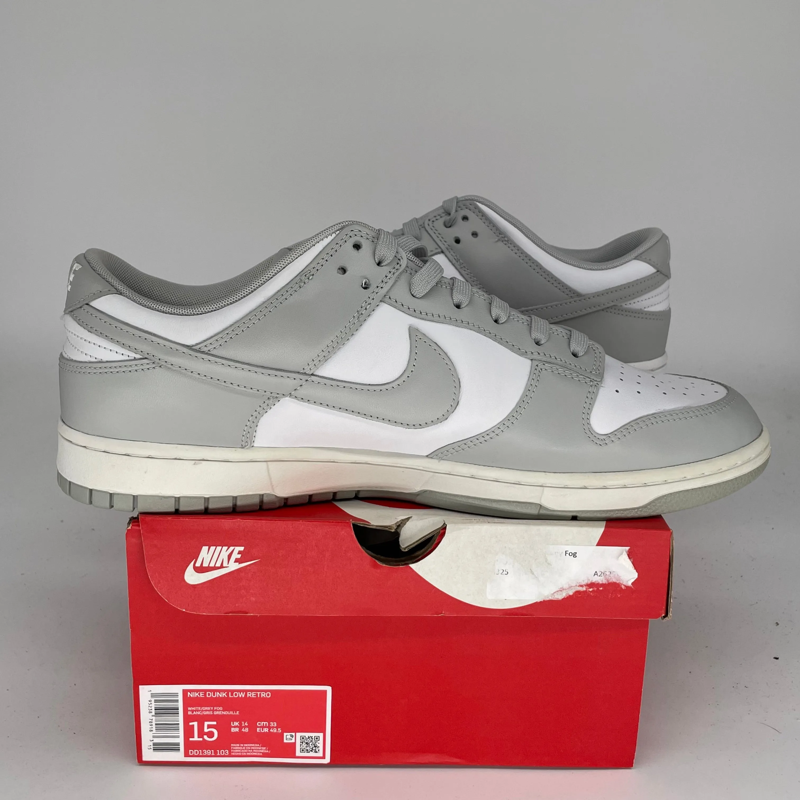 NIKE DUNK LOW GREY FOG SIZE 15 DD1391-103