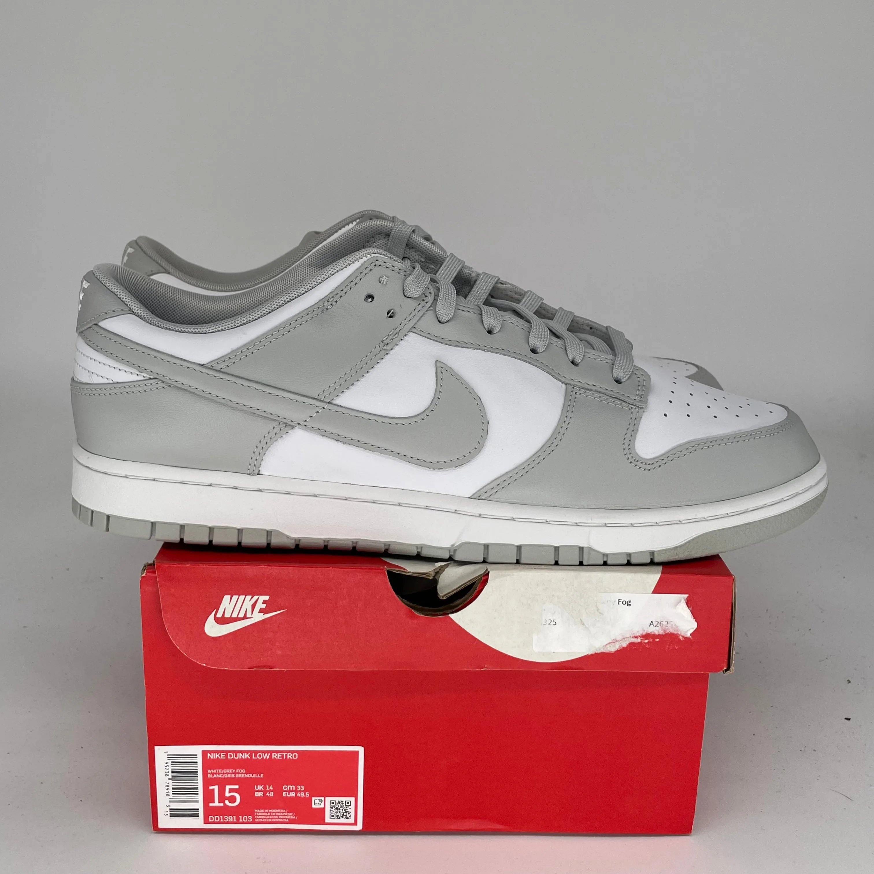 NIKE DUNK LOW GREY FOG SIZE 15 DD1391-103