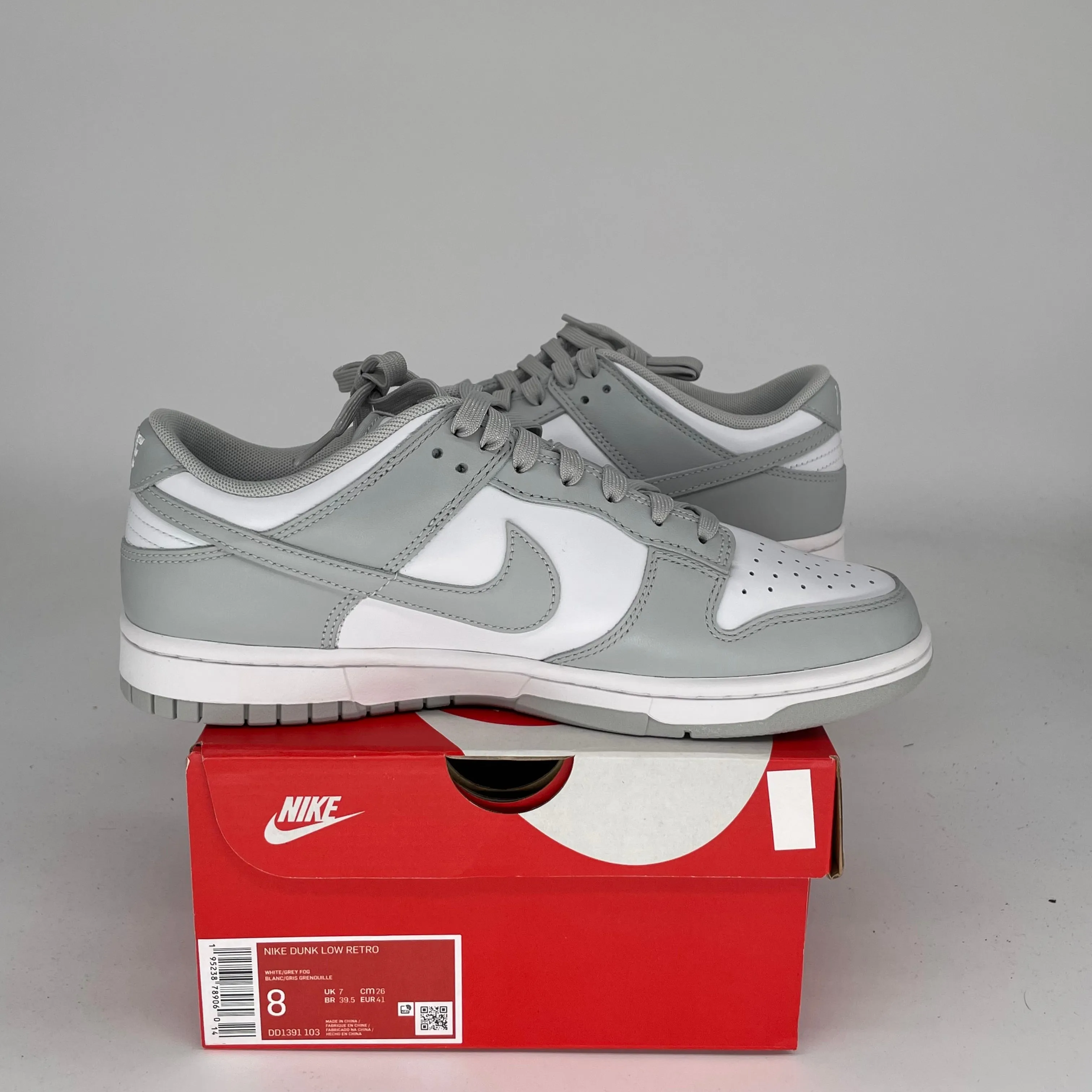 NIKE DUNK LOW GREY FOG SIZE 8 DD1391-103