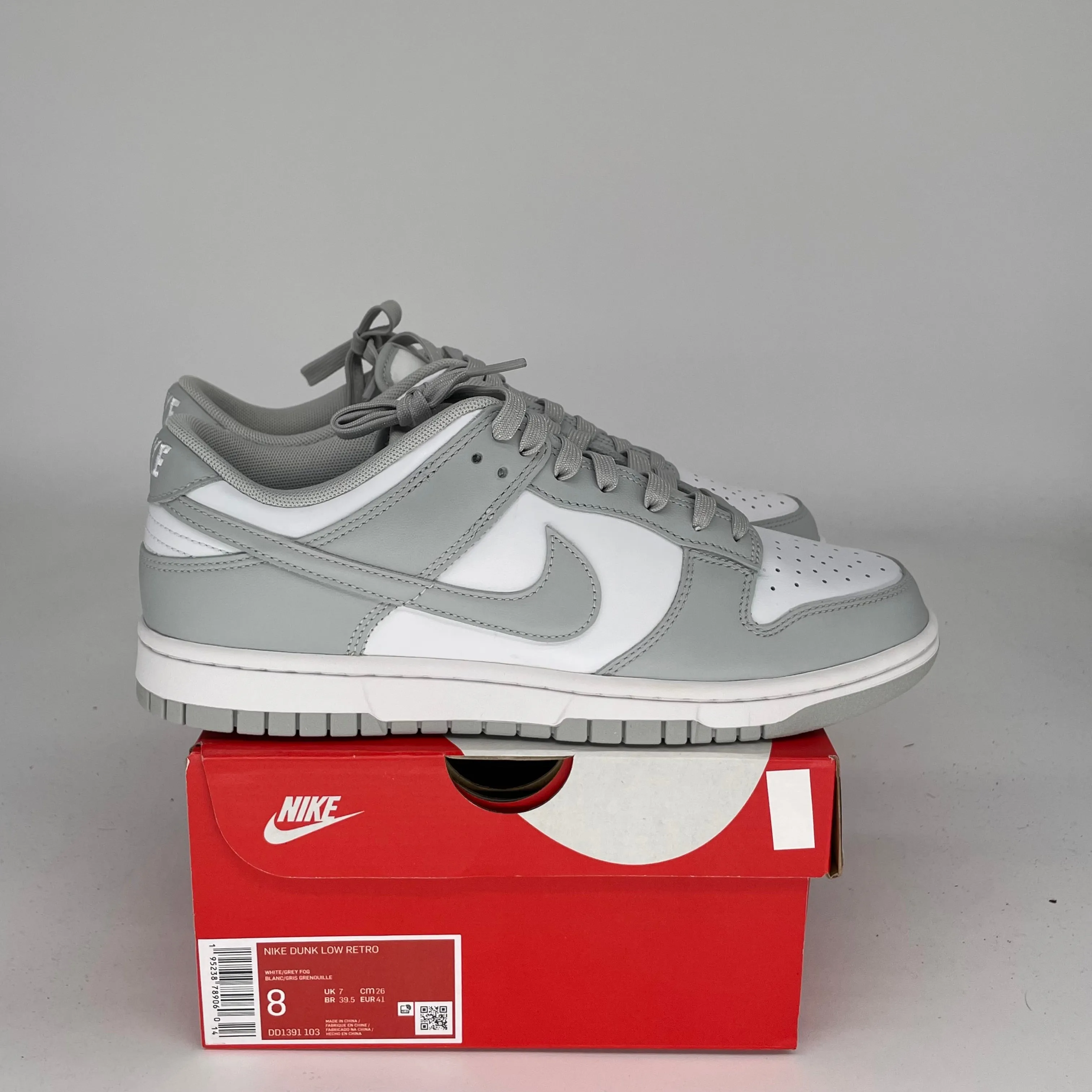 NIKE DUNK LOW GREY FOG SIZE 8 DD1391-103