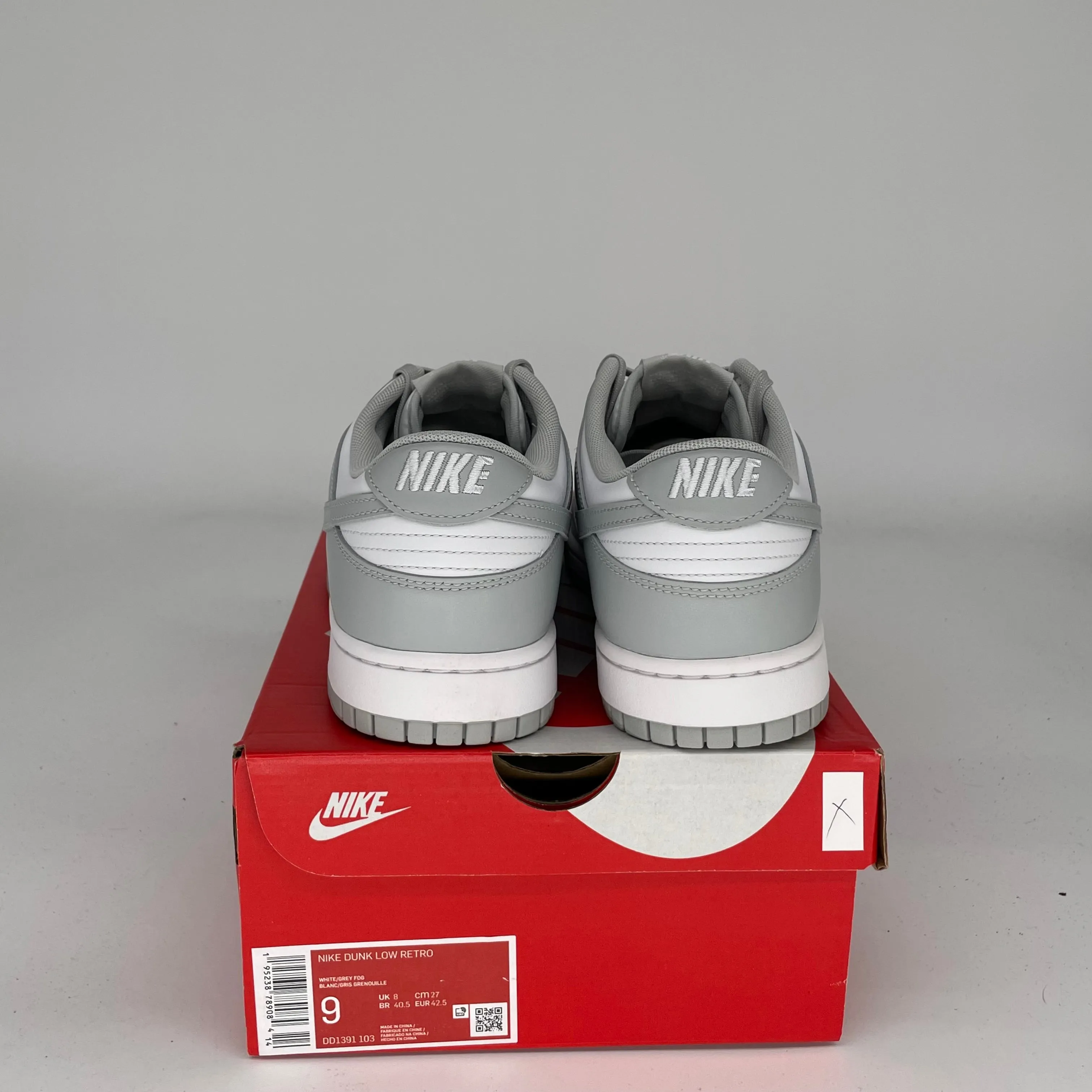 NIKE DUNK LOW GREY FOG SIZE 9 DD1391-103