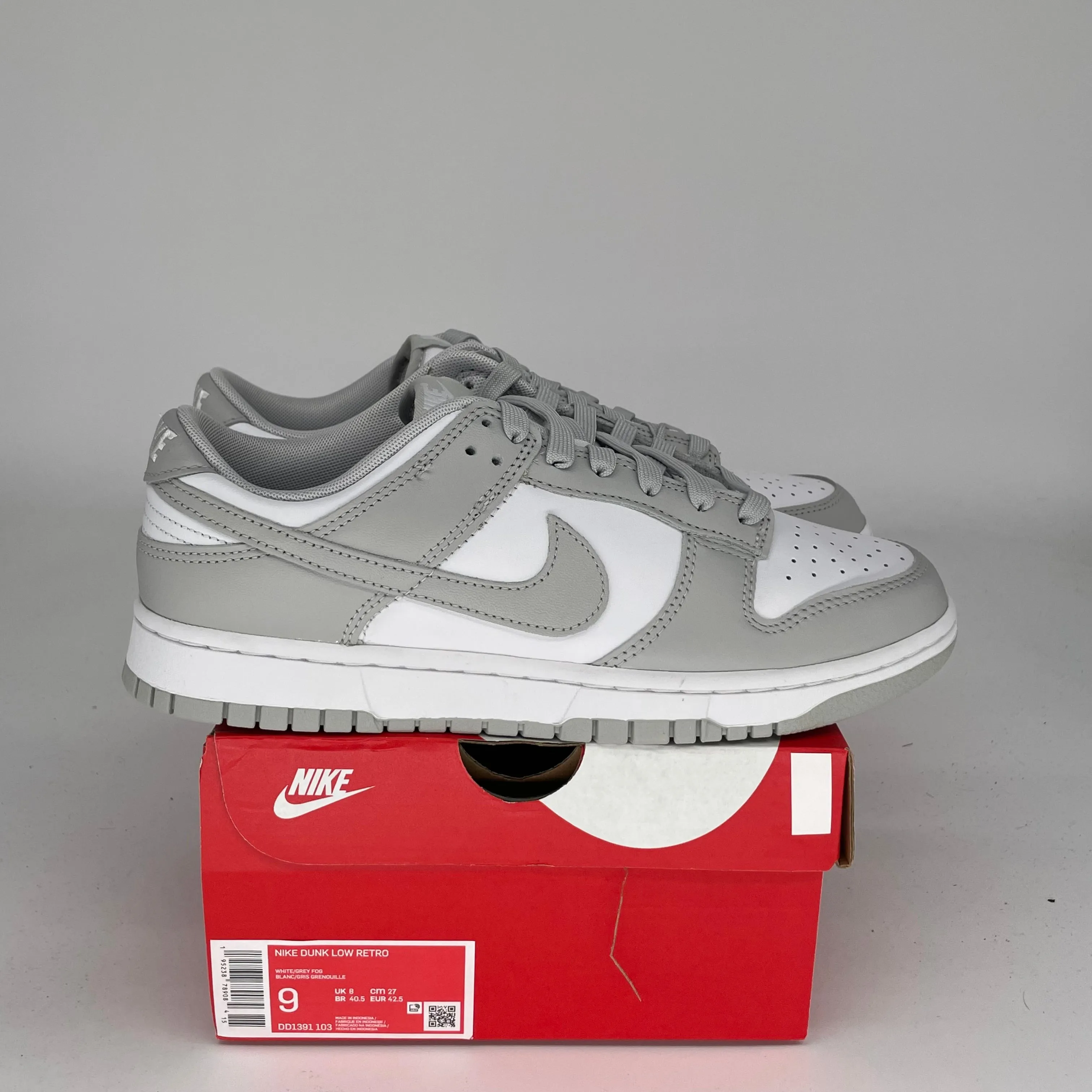 NIKE DUNK LOW GREY FOG SIZE 9 DD1391-103