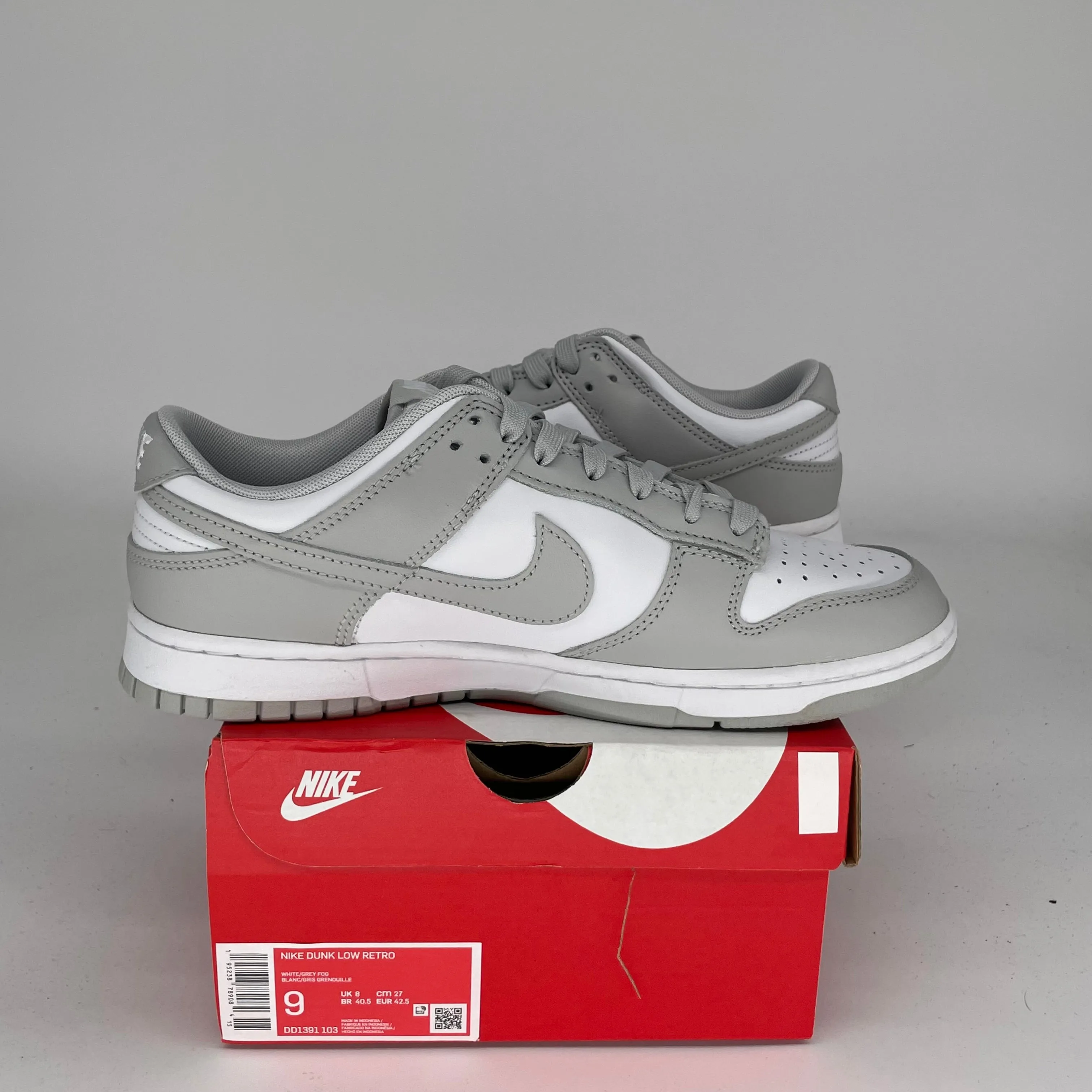 NIKE DUNK LOW GREY FOG SIZE 9 DD1391-103