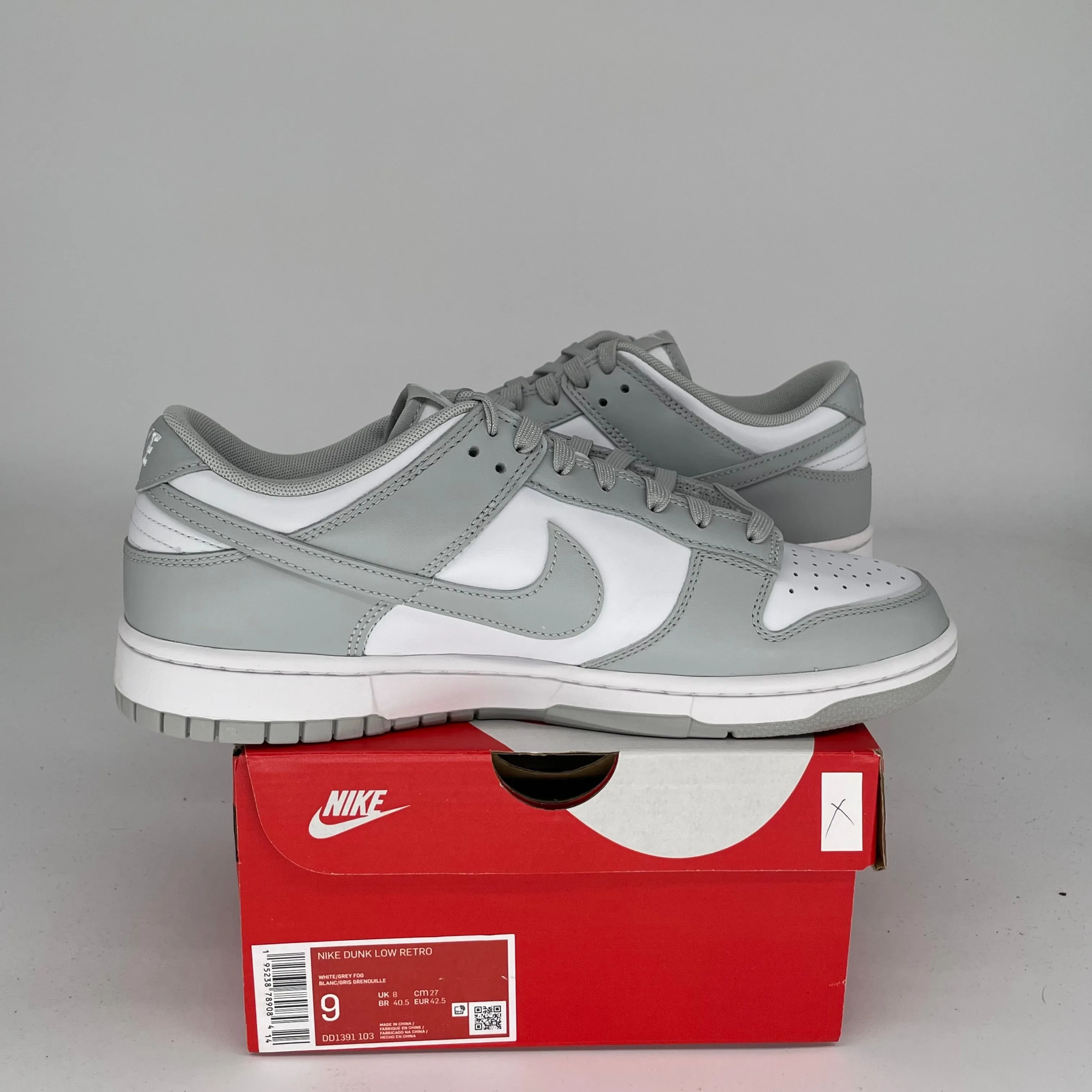 NIKE DUNK LOW GREY FOG SIZE 9 DD1391-103
