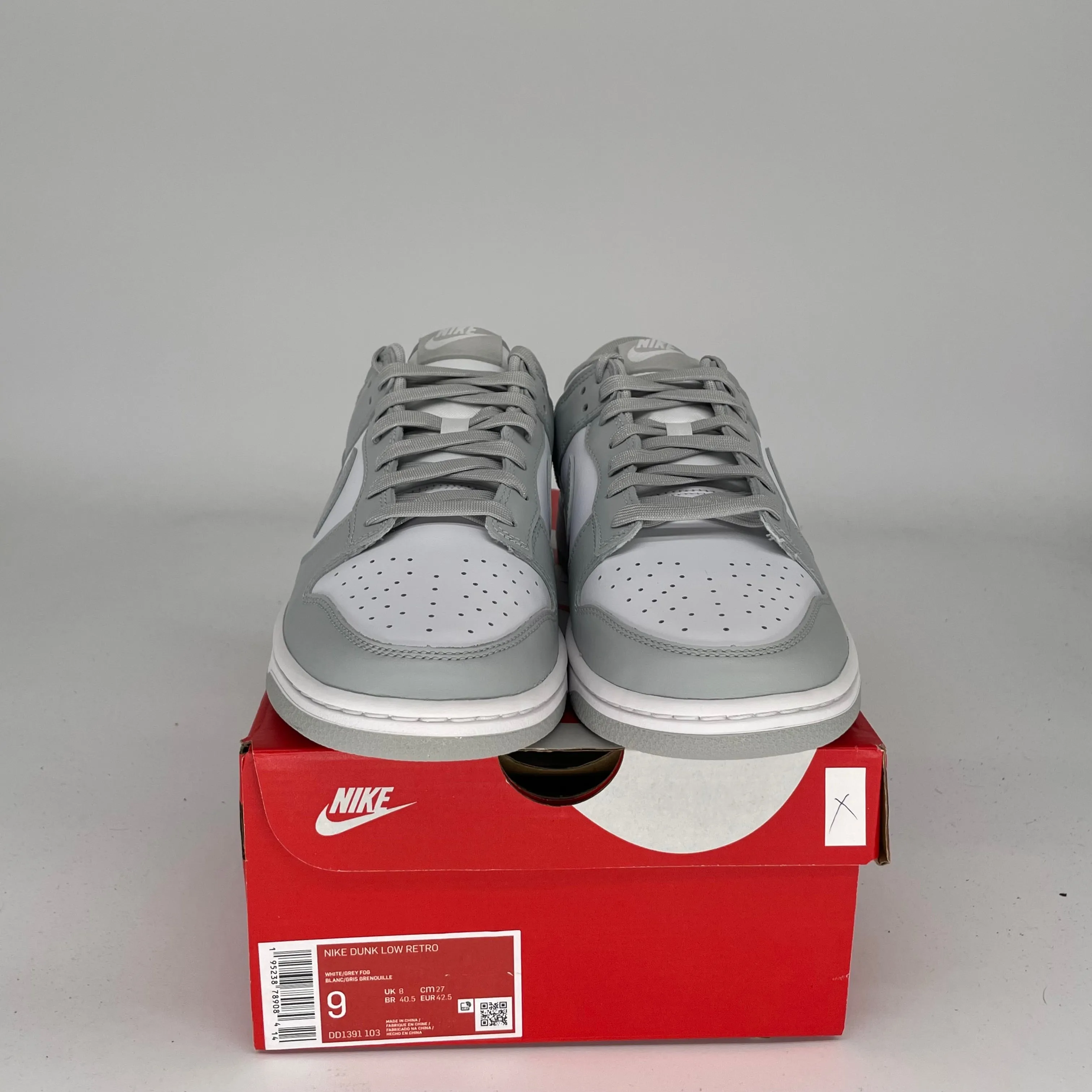 NIKE DUNK LOW GREY FOG SIZE 9 DD1391-103