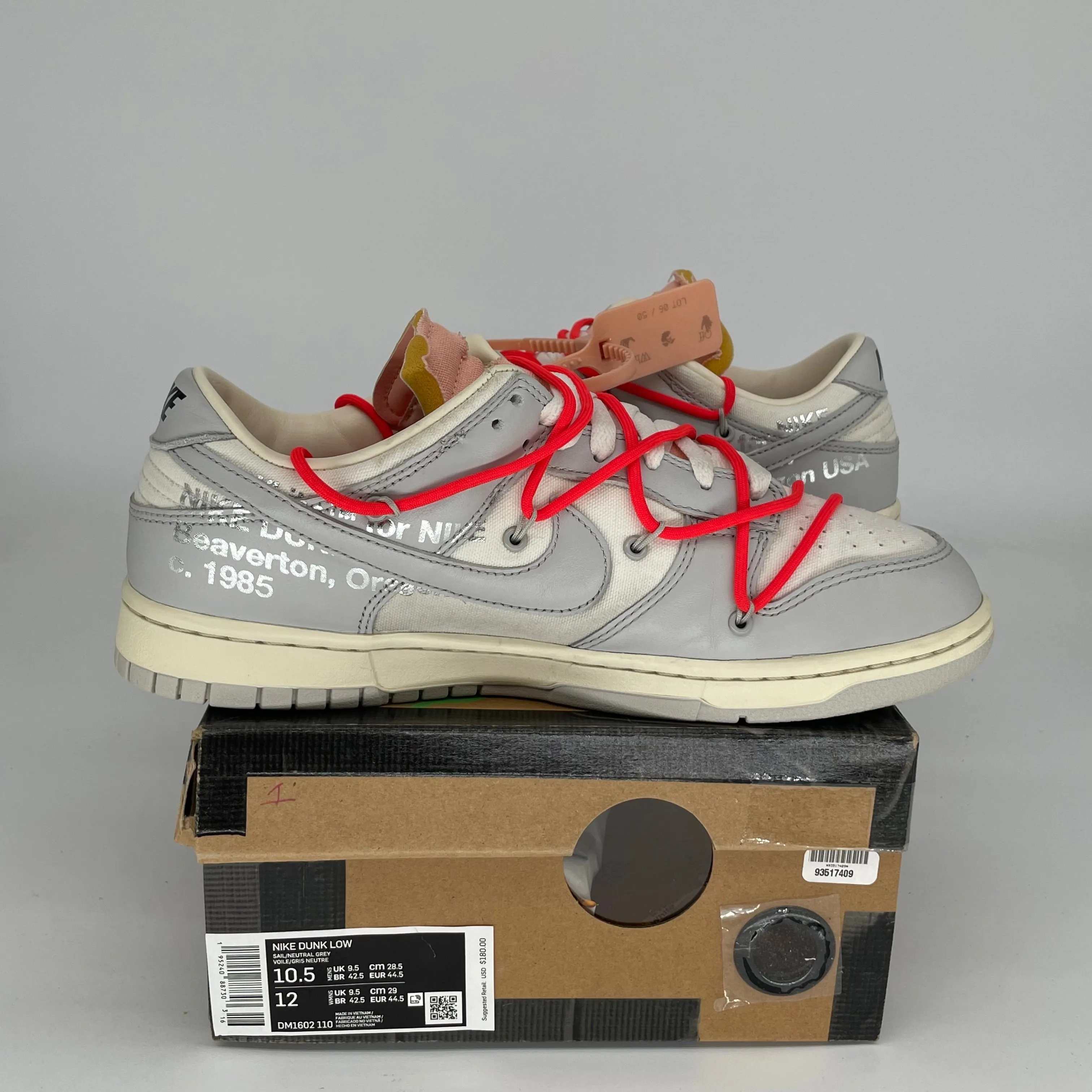 NIKE DUNK LOW OFF WHITE LOT 6 SIZE 10.5 DM1602-110