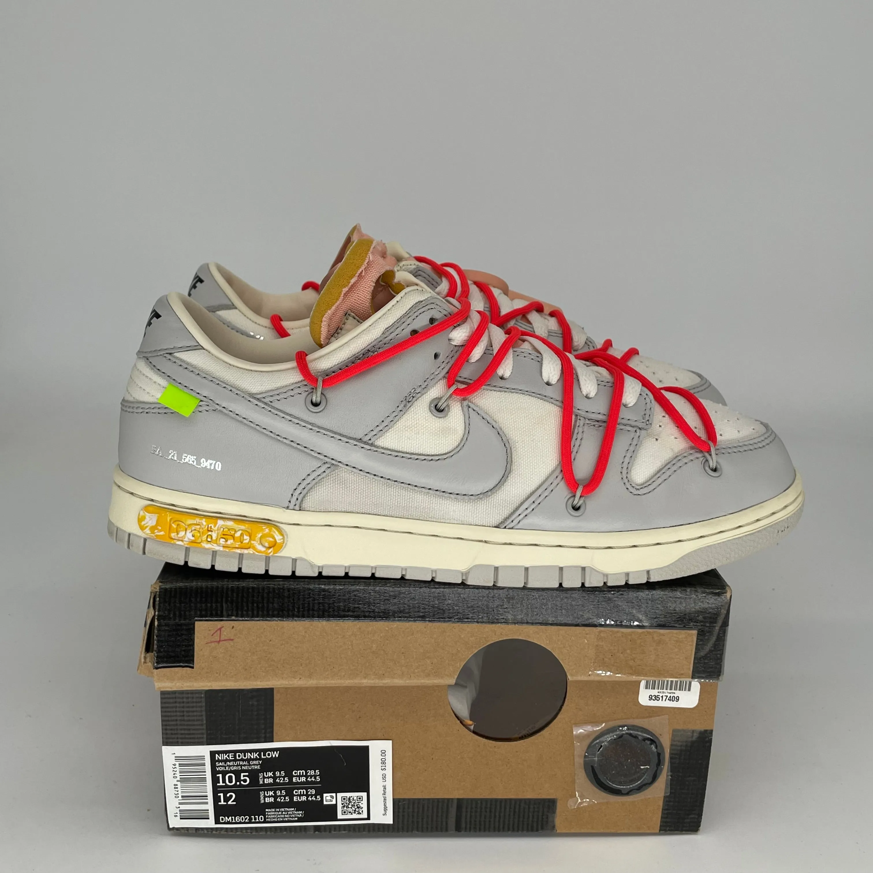 NIKE DUNK LOW OFF WHITE LOT 6 SIZE 10.5 DM1602-110