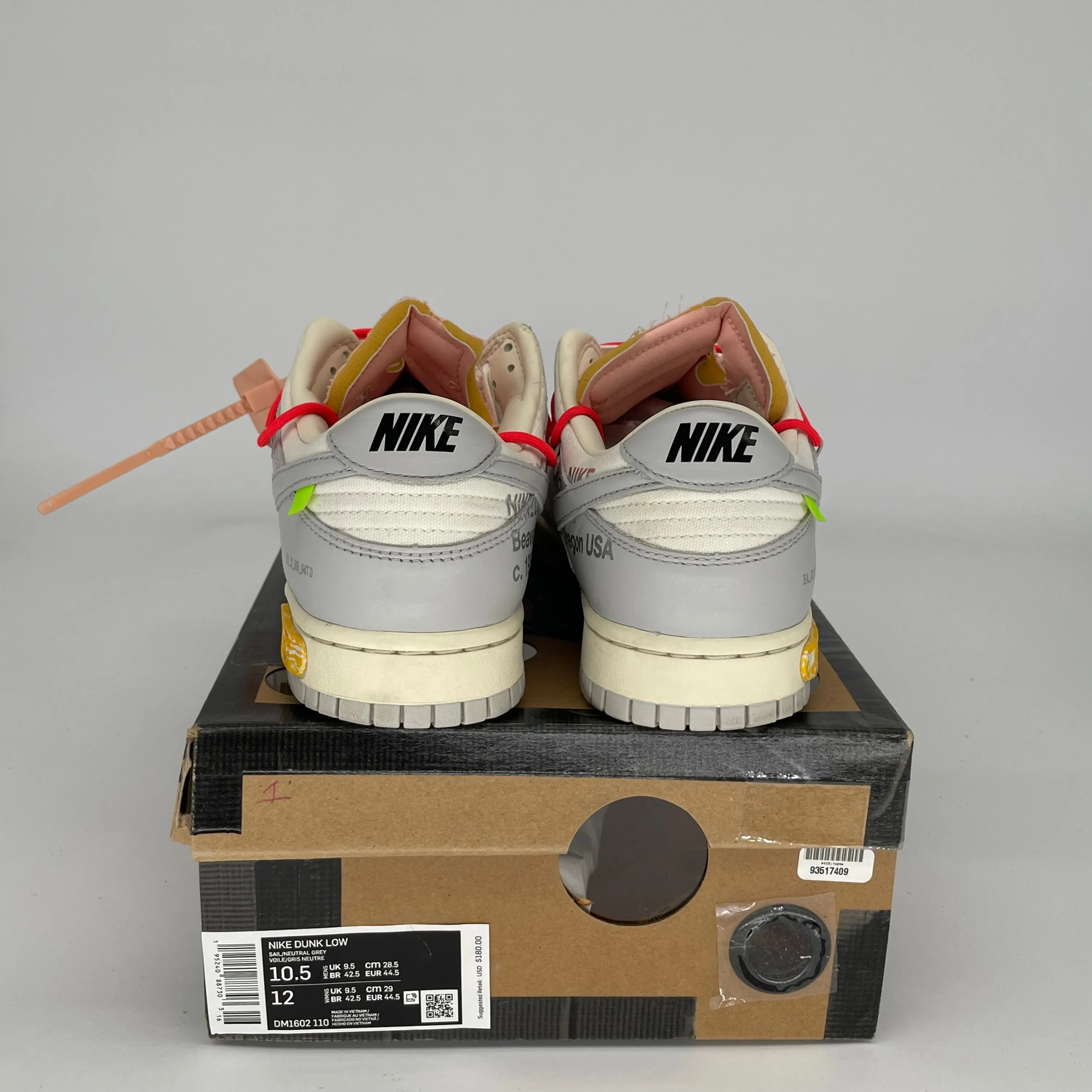 NIKE DUNK LOW OFF WHITE LOT 6 SIZE 10.5 DM1602-110