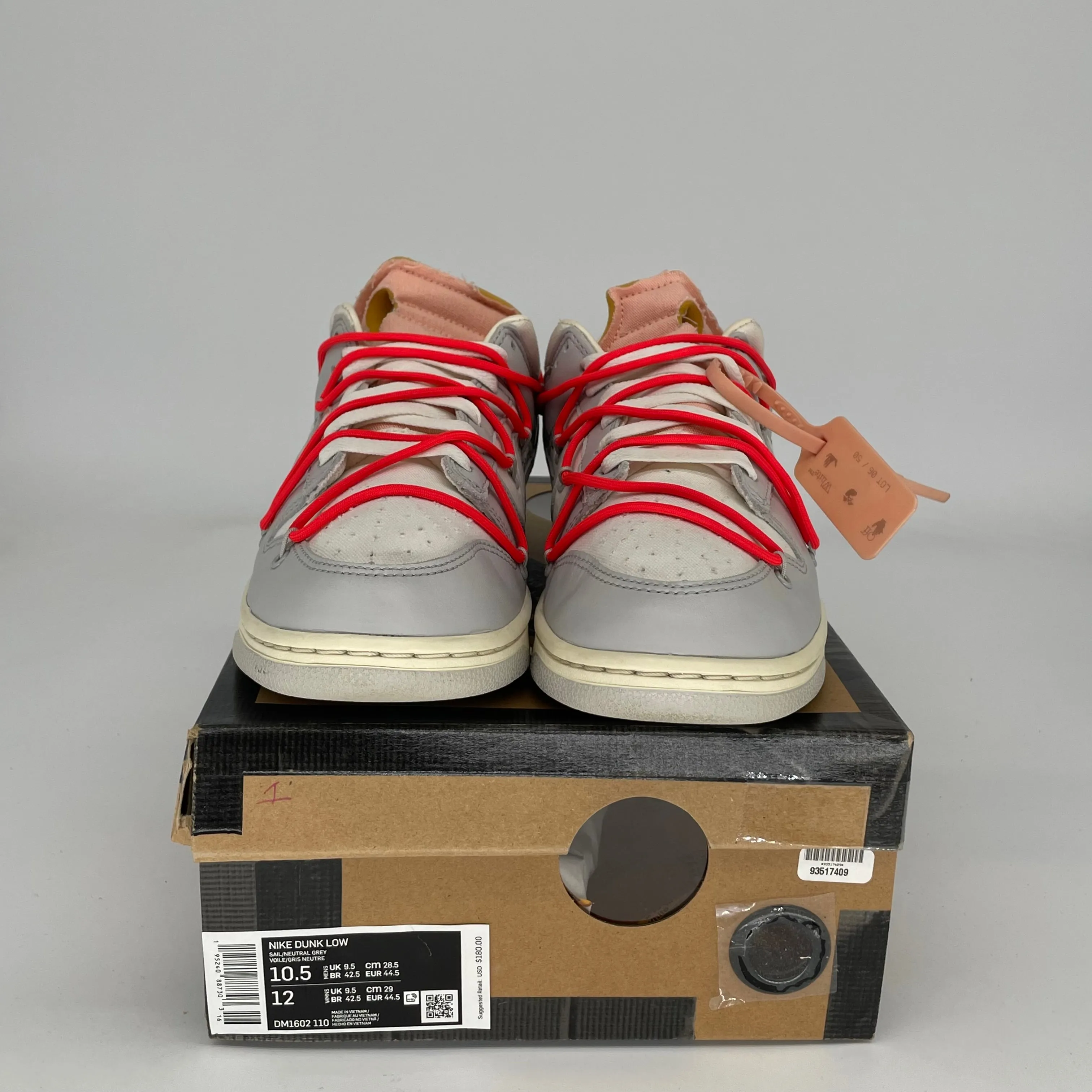 NIKE DUNK LOW OFF WHITE LOT 6 SIZE 10.5 DM1602-110
