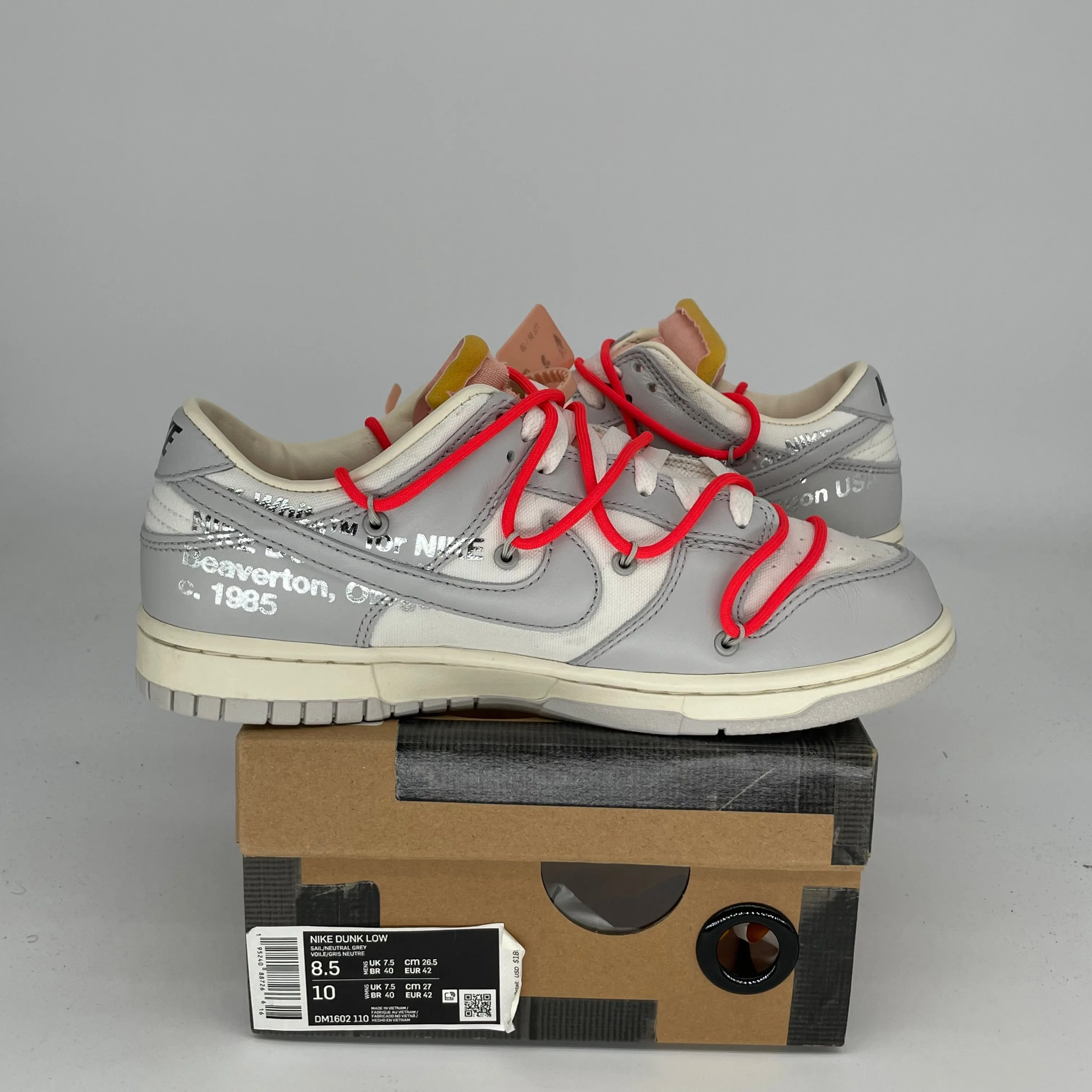 NIKE DUNK LOW OFF WHITE LOT 6 SIZE 8.5 DM1602-110