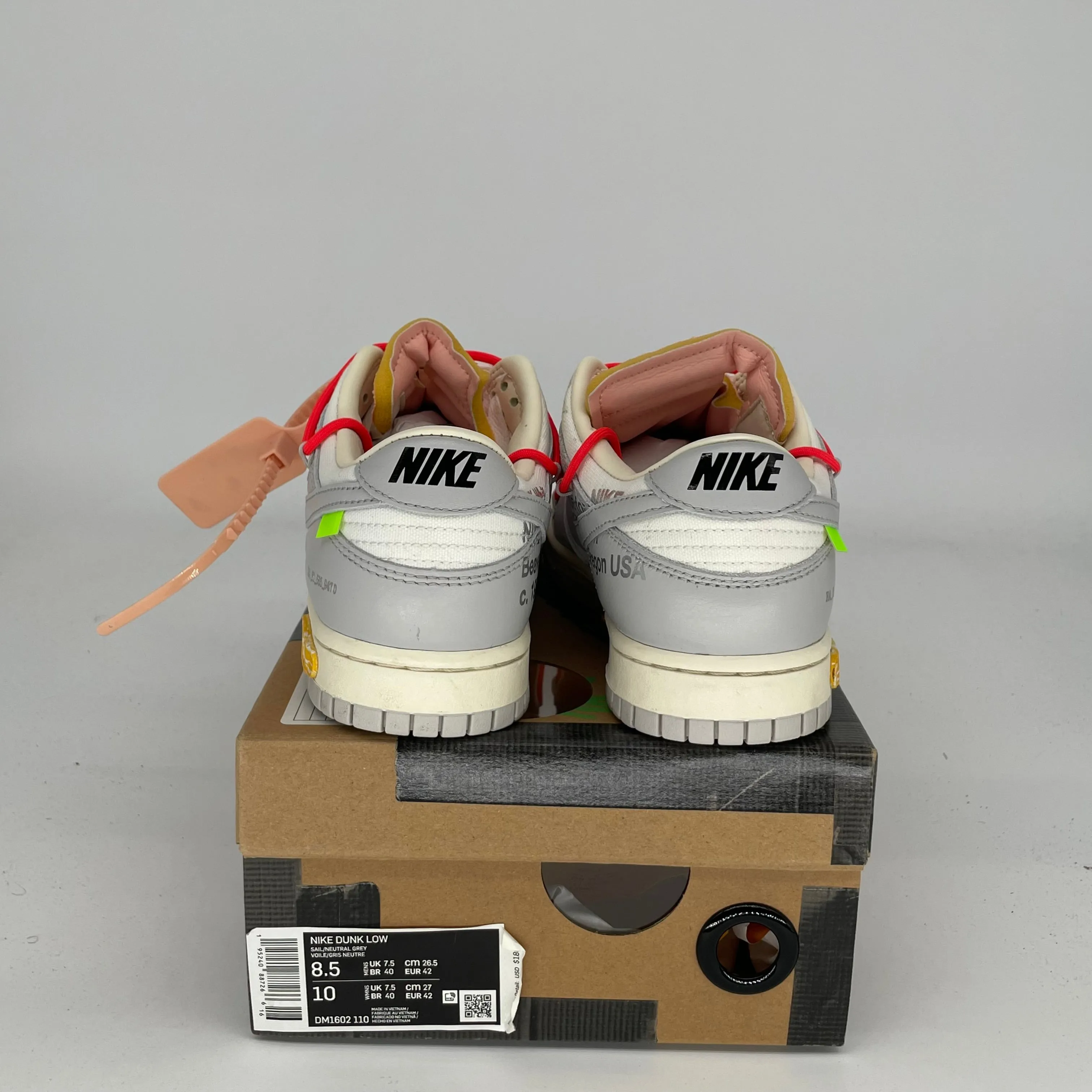 NIKE DUNK LOW OFF WHITE LOT 6 SIZE 8.5 DM1602-110