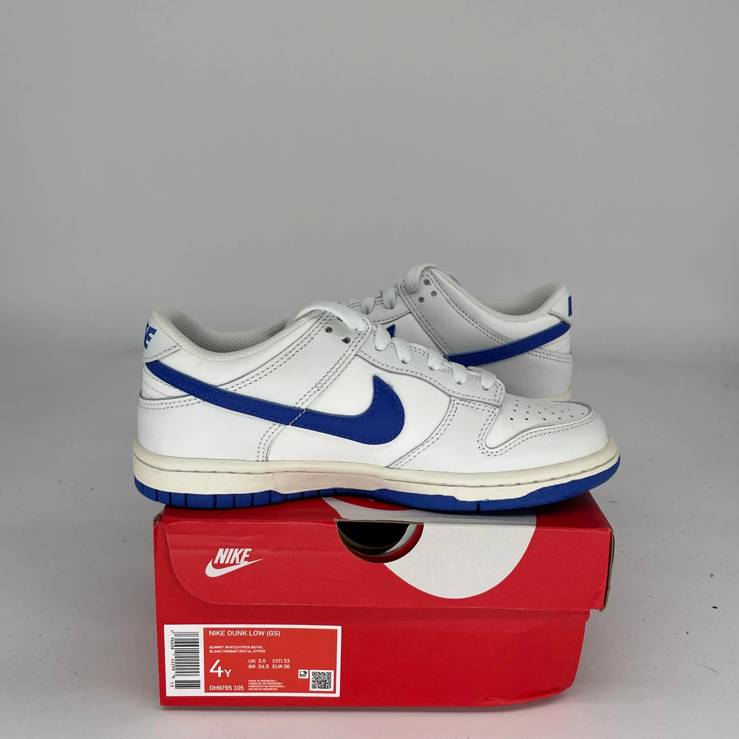 NIKE DUNK LOW SUMMIT WHITE HYPER ROYAL SIZE 4Y DH9765-105